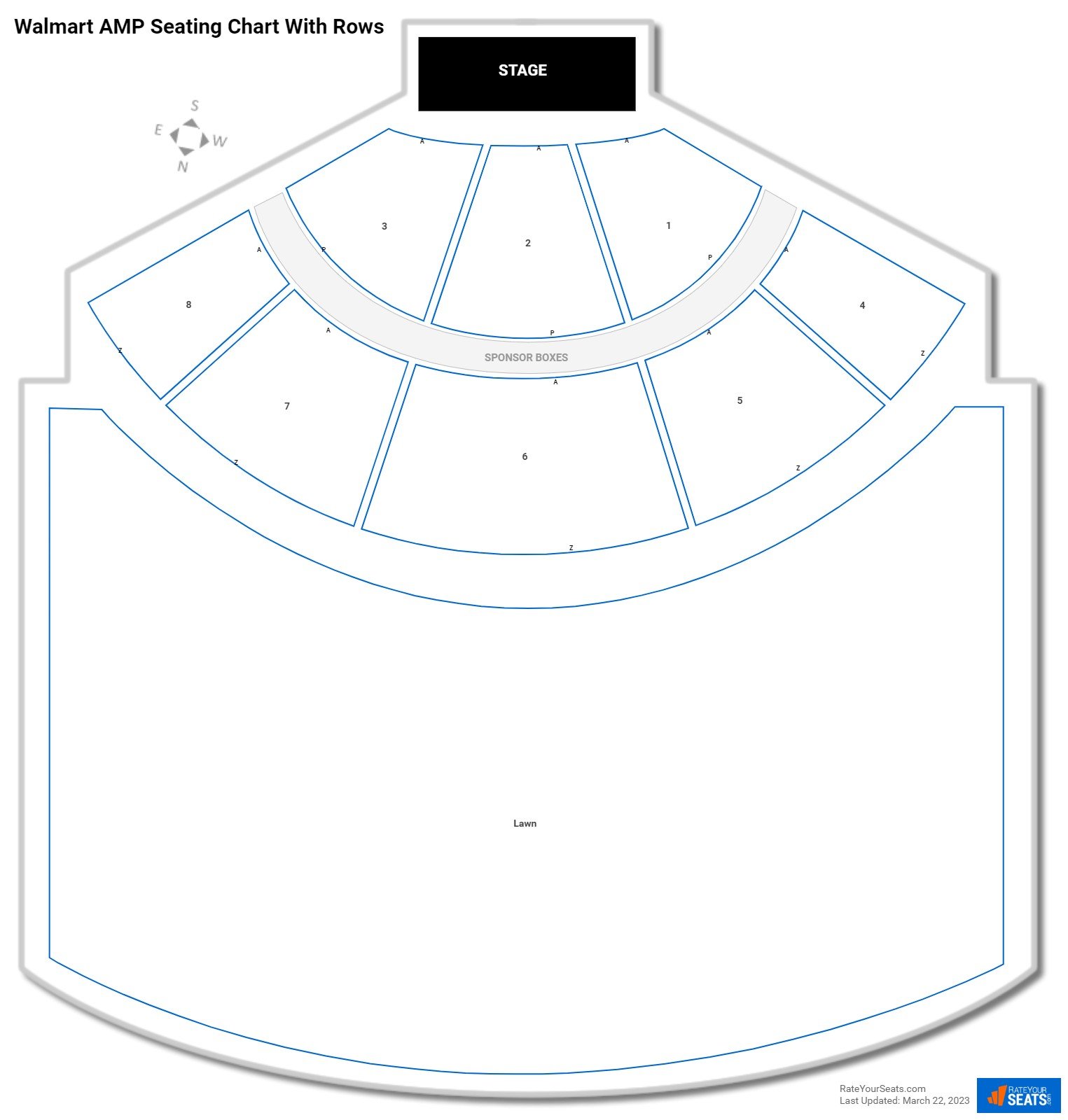 Walmart AMP seating chart with row numbers