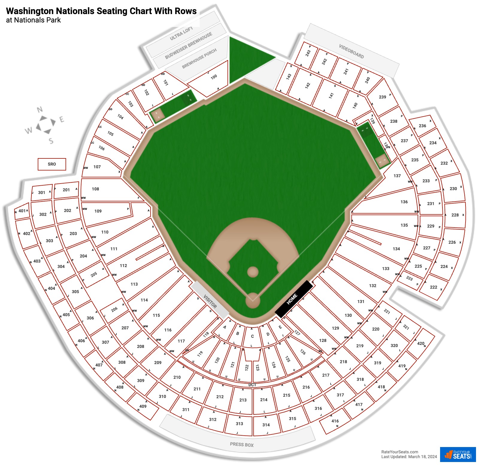 Interactive Nationals Park Seating Chart With Rows And Seat Numbers