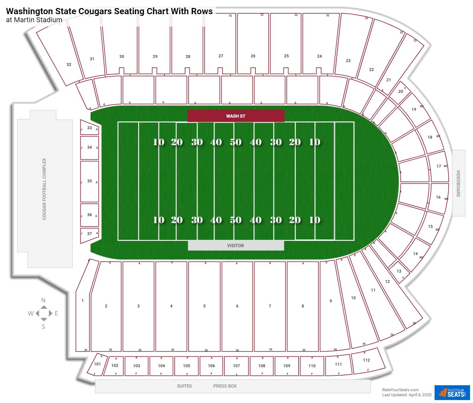 Martin Stadium seating chart with row numbers