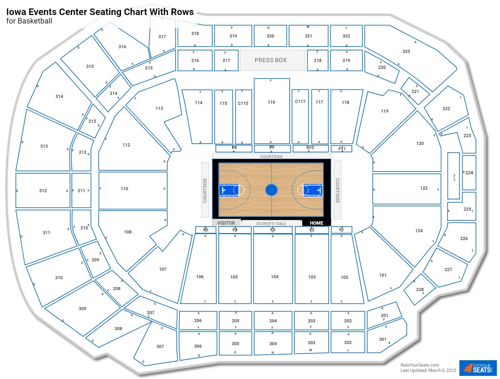 Wells Fargo Arena seating chart with rows basketball