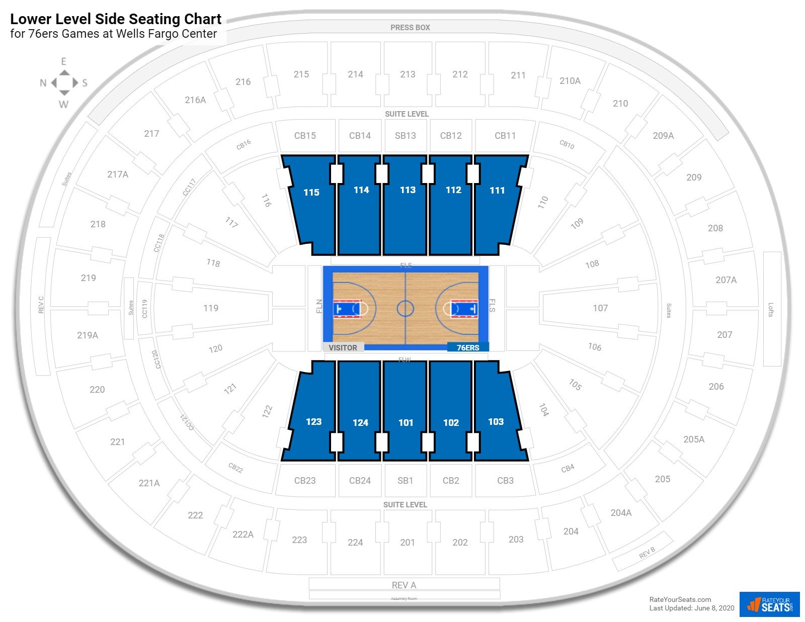 Lower Level Side - Wells Fargo Center Basketball Seating - RateYourSeats.com