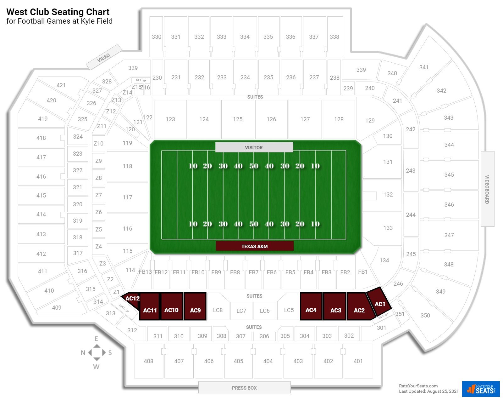 Football West Club Seating Chart at Kyle Field
