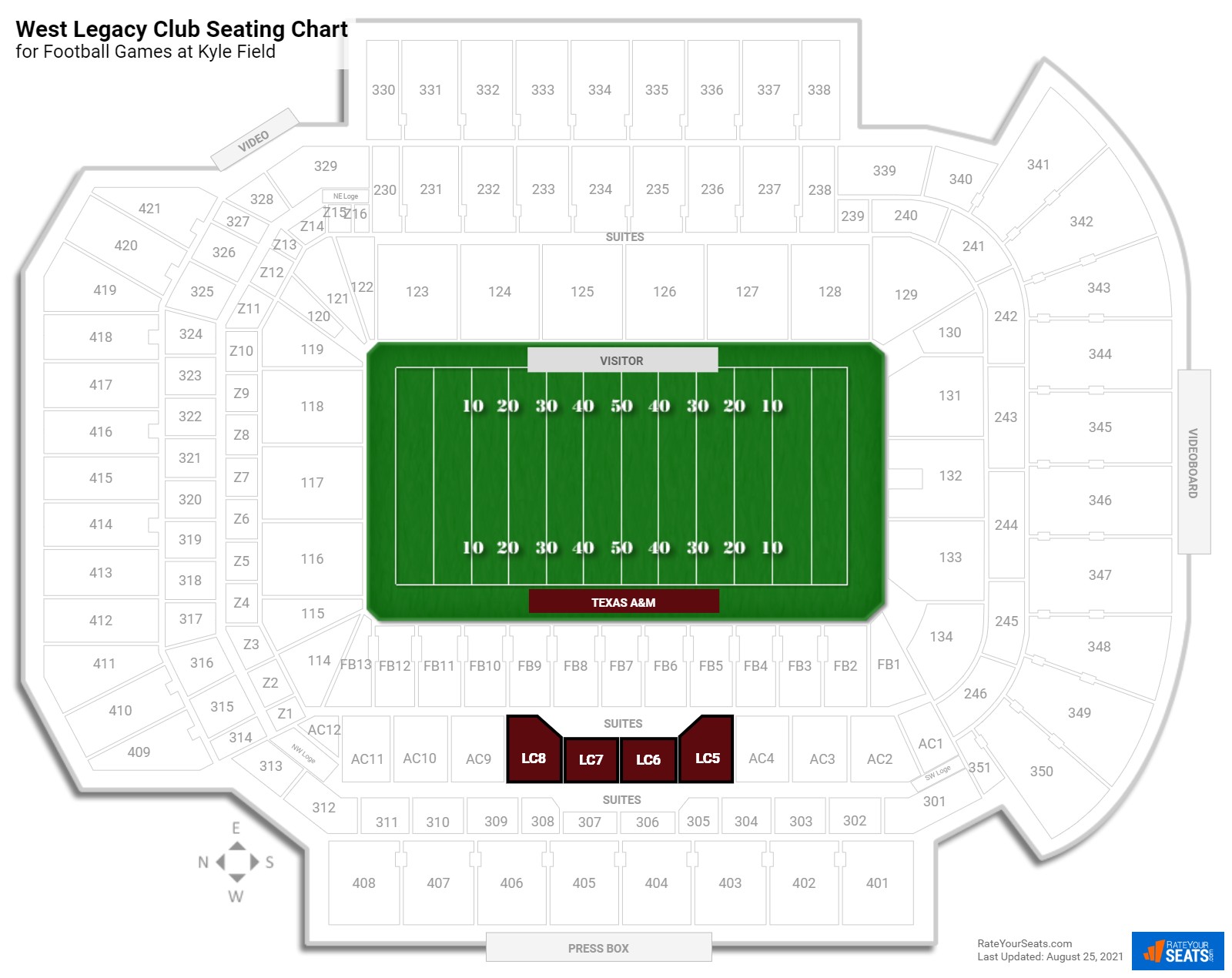 Football West Legacy Club Seating Chart at Kyle Field