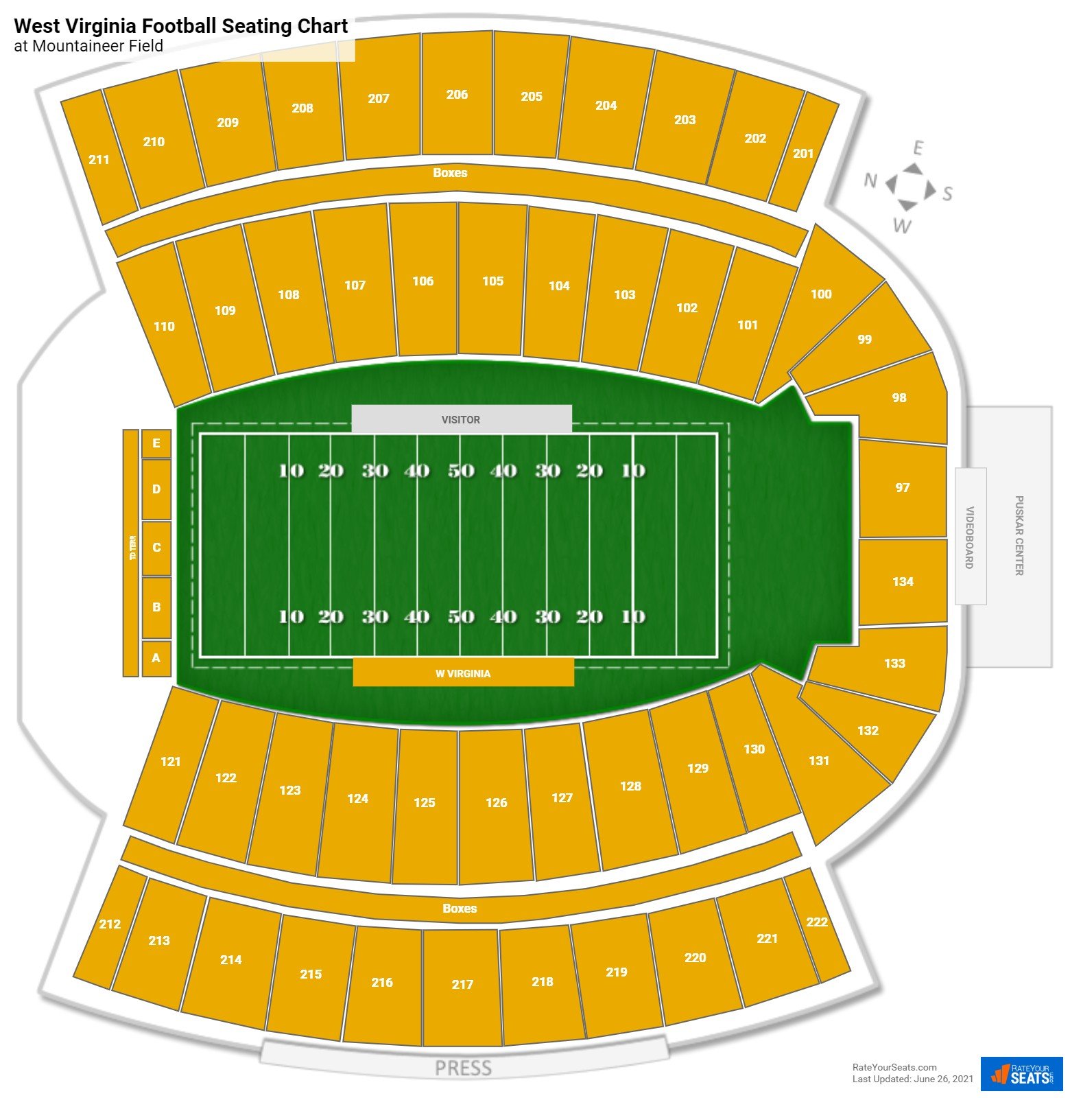 West Virginia Mountaineers Seating Chart at Mountaineer Field