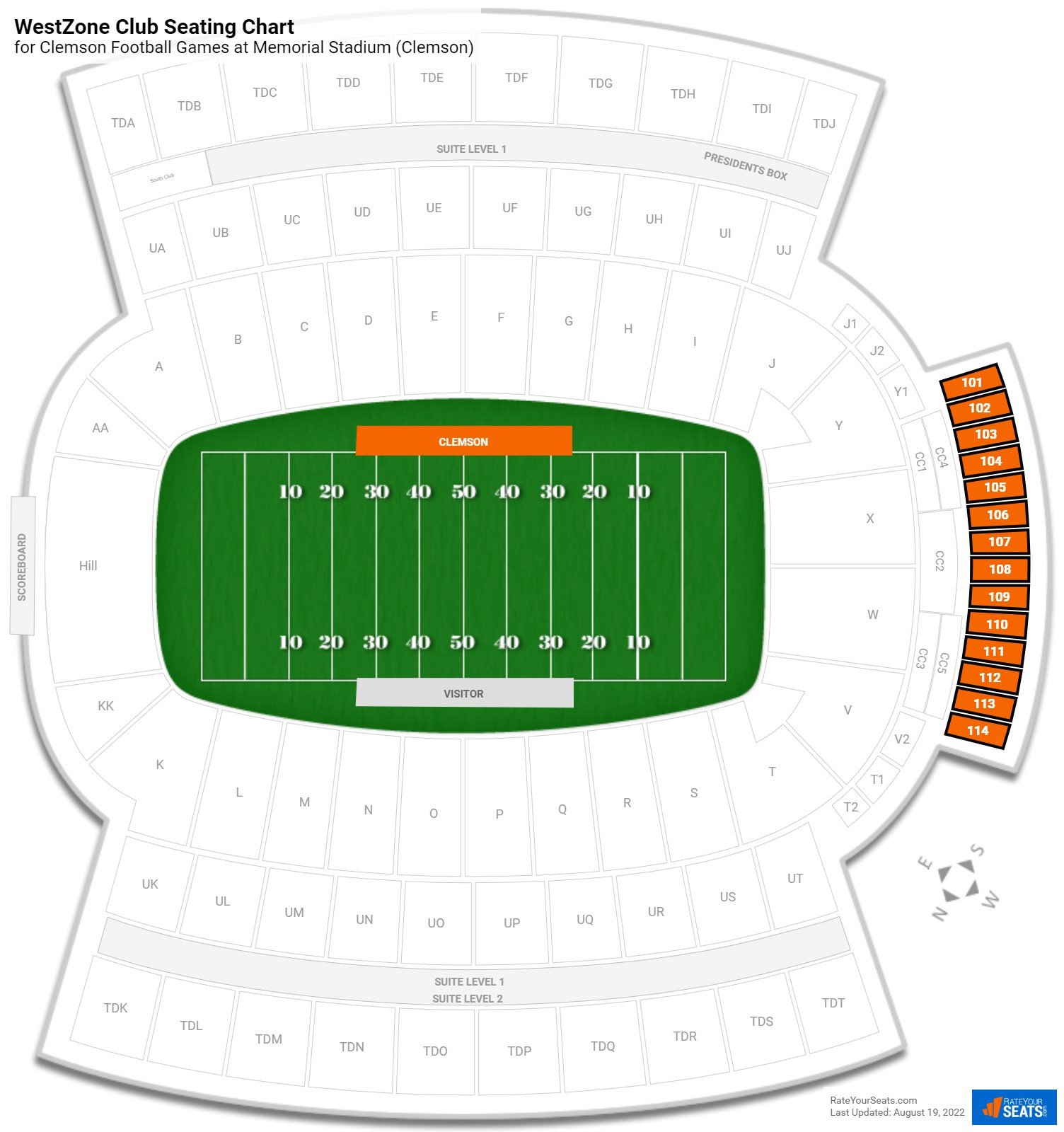 Clemson Memorial Stadium Seating Chart With Seat Numbers Two Birds Home