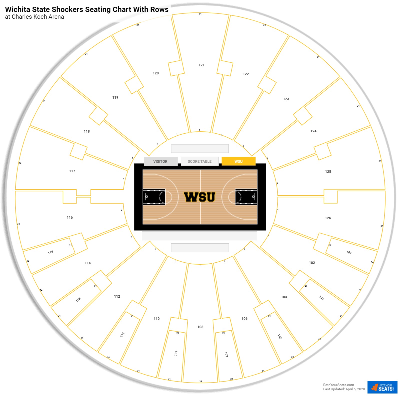 Charles Koch Arena seating chart with row numbers