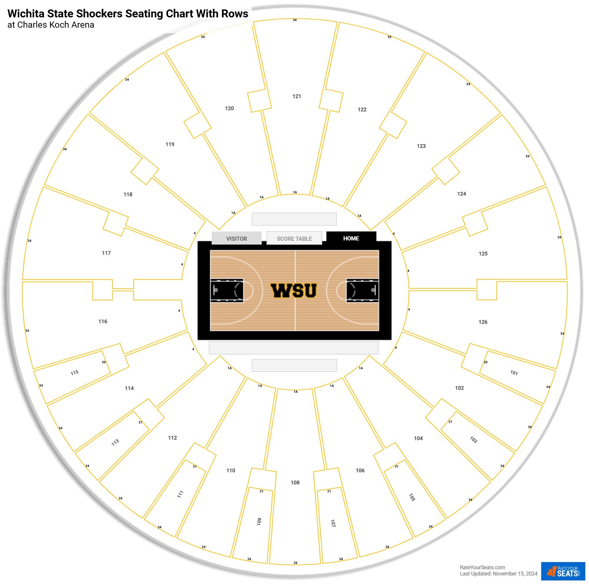 Charles Koch Arena seating chart with row numbers