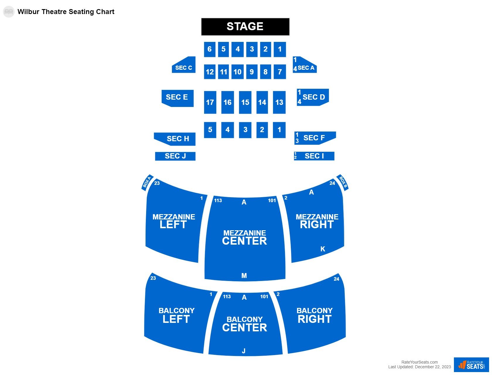 Concert seating chart at Wilbur Theatre