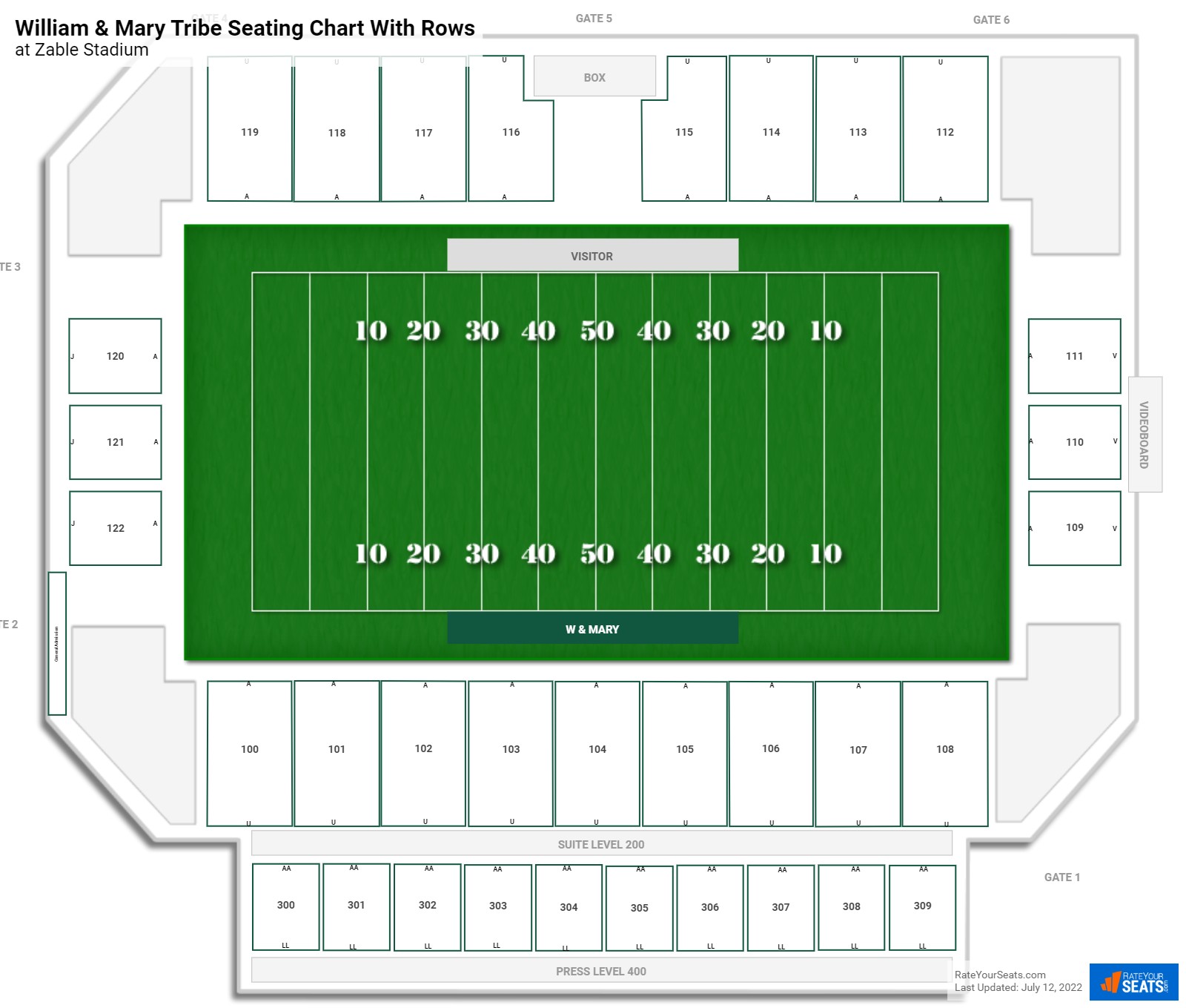 Zable Stadium seating chart with row numbers