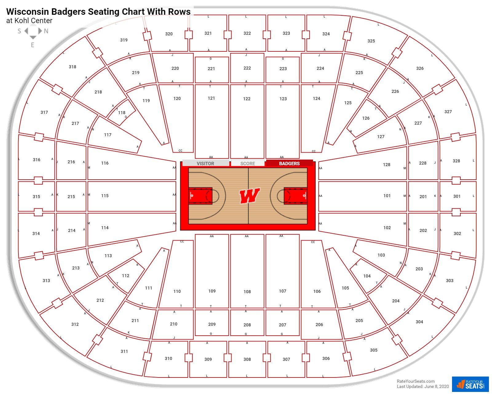 Kohl Center seating chart with row numbers