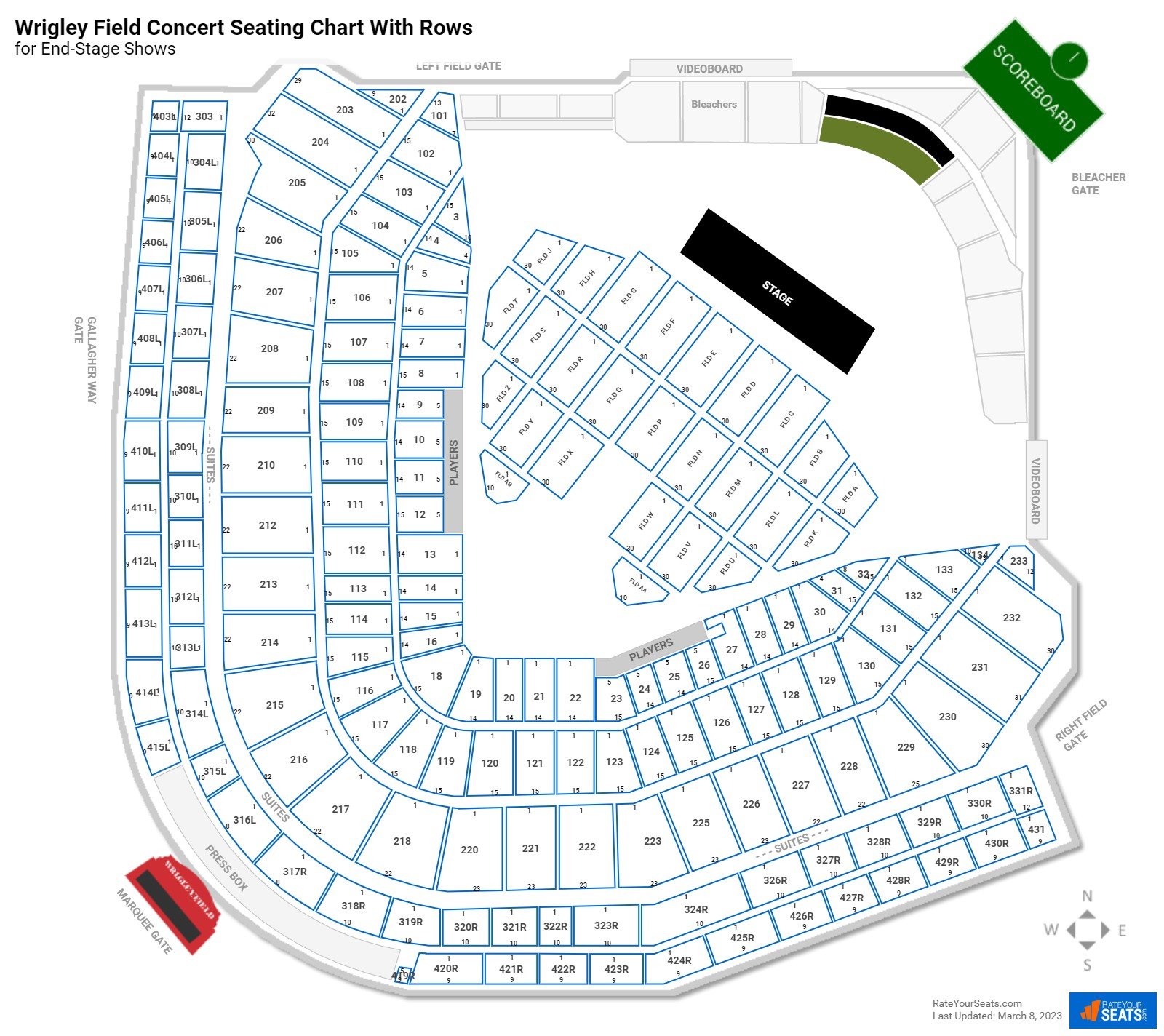 Wrigley Field seating chart with rows concert