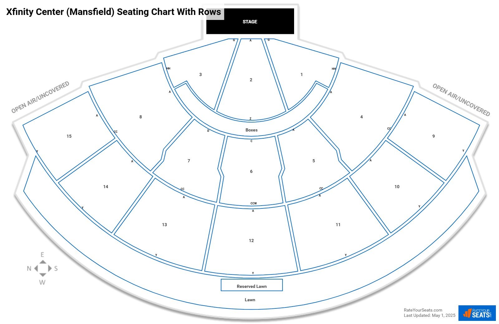 Xfinity Center (Mansfield) seating chart with row numbers