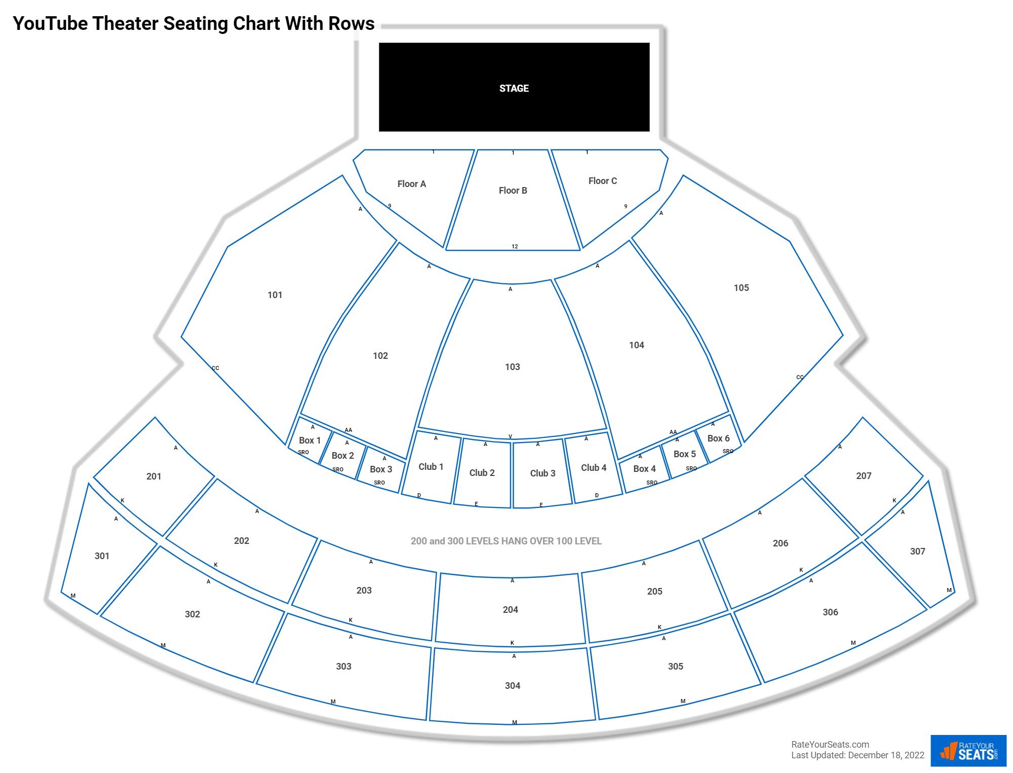 YouTube Theater seating chart with row numbers