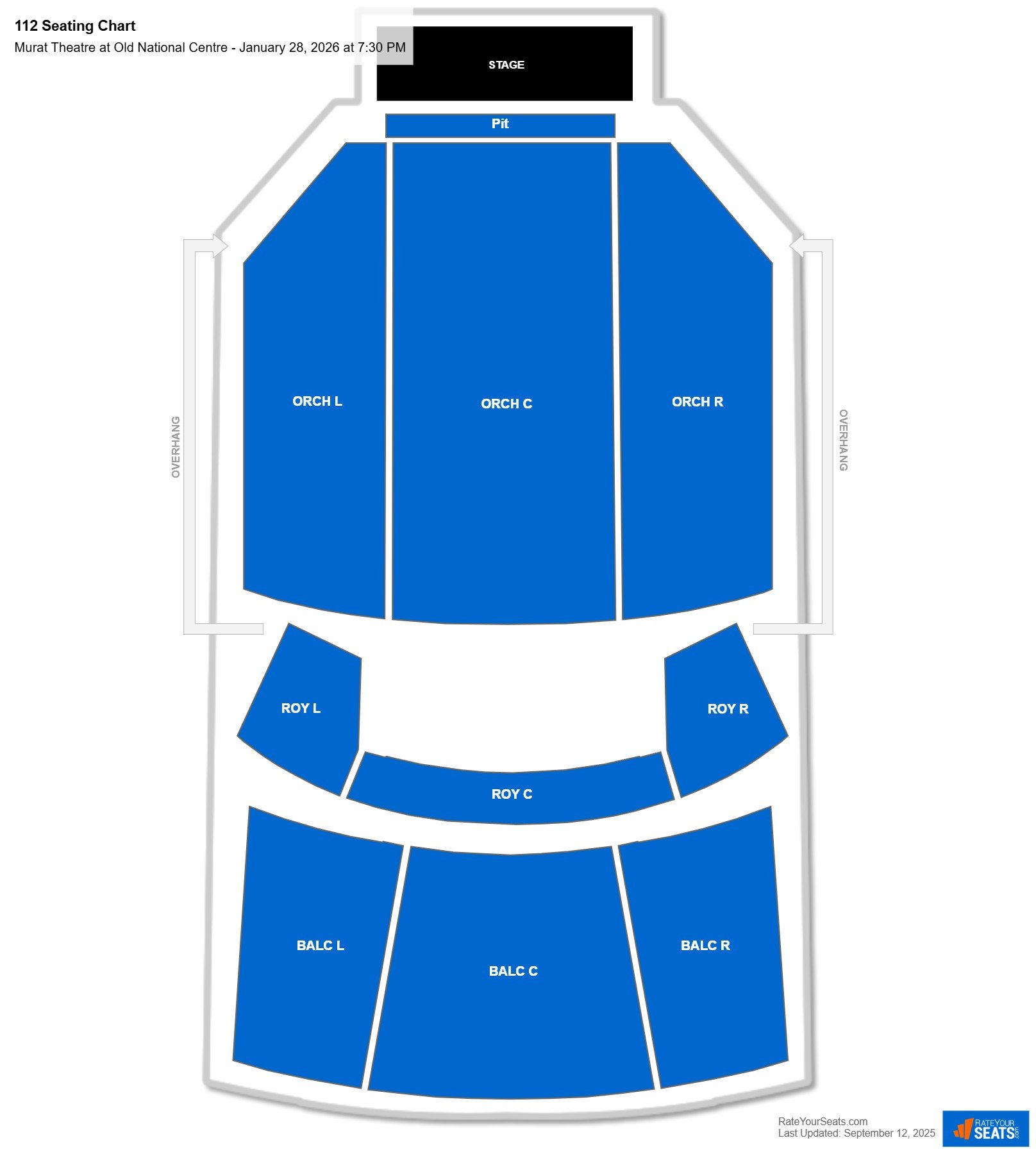 112 seating chart Murat Theatre at Old National Centre