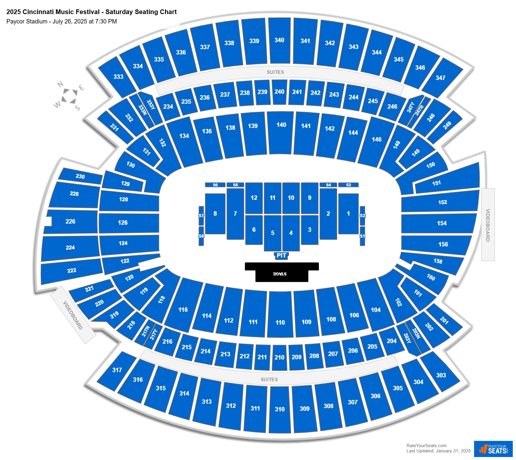 2025 Cincinnati Music Festival - Saturday seating chart Paycor Stadium