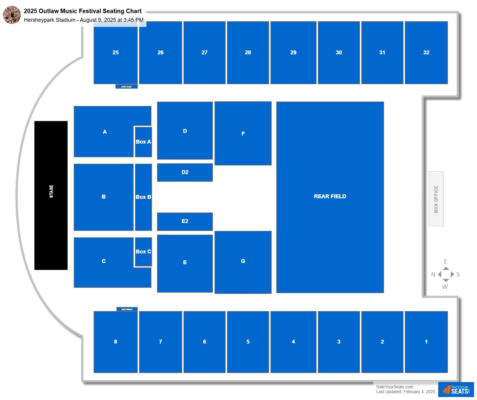 2025 Outlaw Music Festival seating chart Hersheypark Stadium