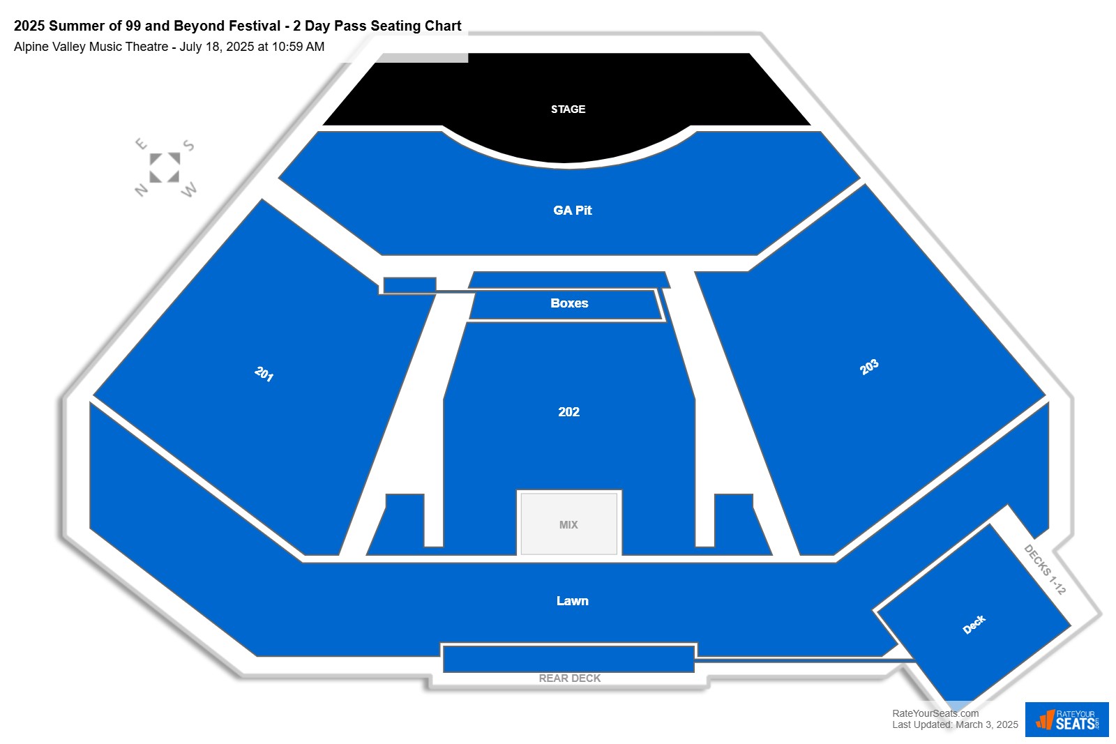 2025 Summer of 99 and Beyond Festival - 2 Day Pass seating chart Alpine Valley Music Theatre