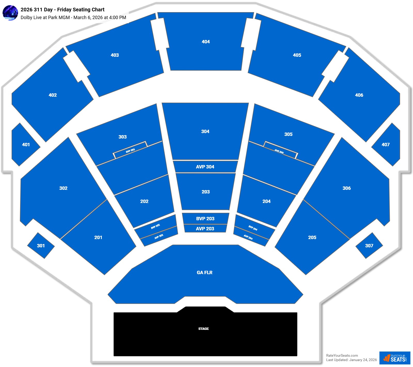 2026 311 Day - Friday seating chart Dolby Live at Park MGM