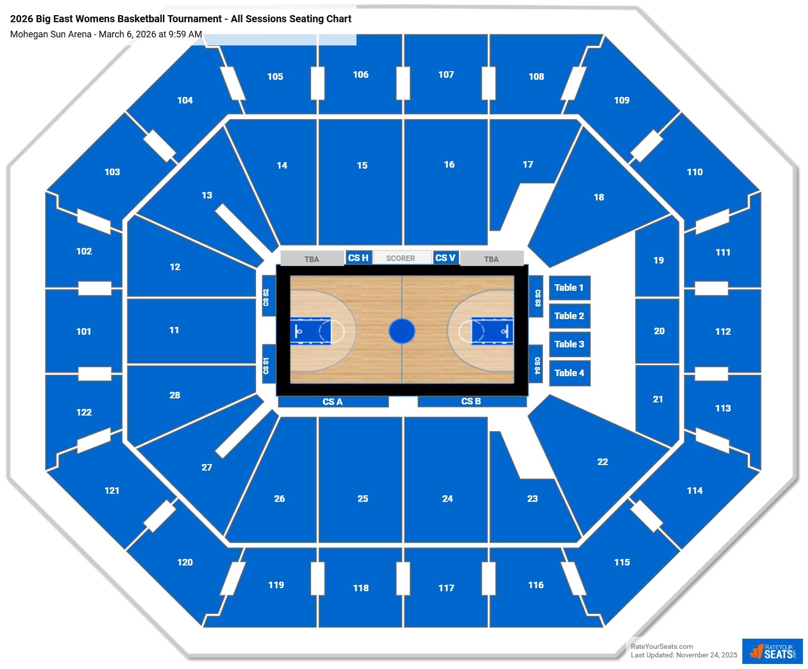 2026 Big East Womens Basketball Tournament - All Sessions seating chart Mohegan Sun Arena