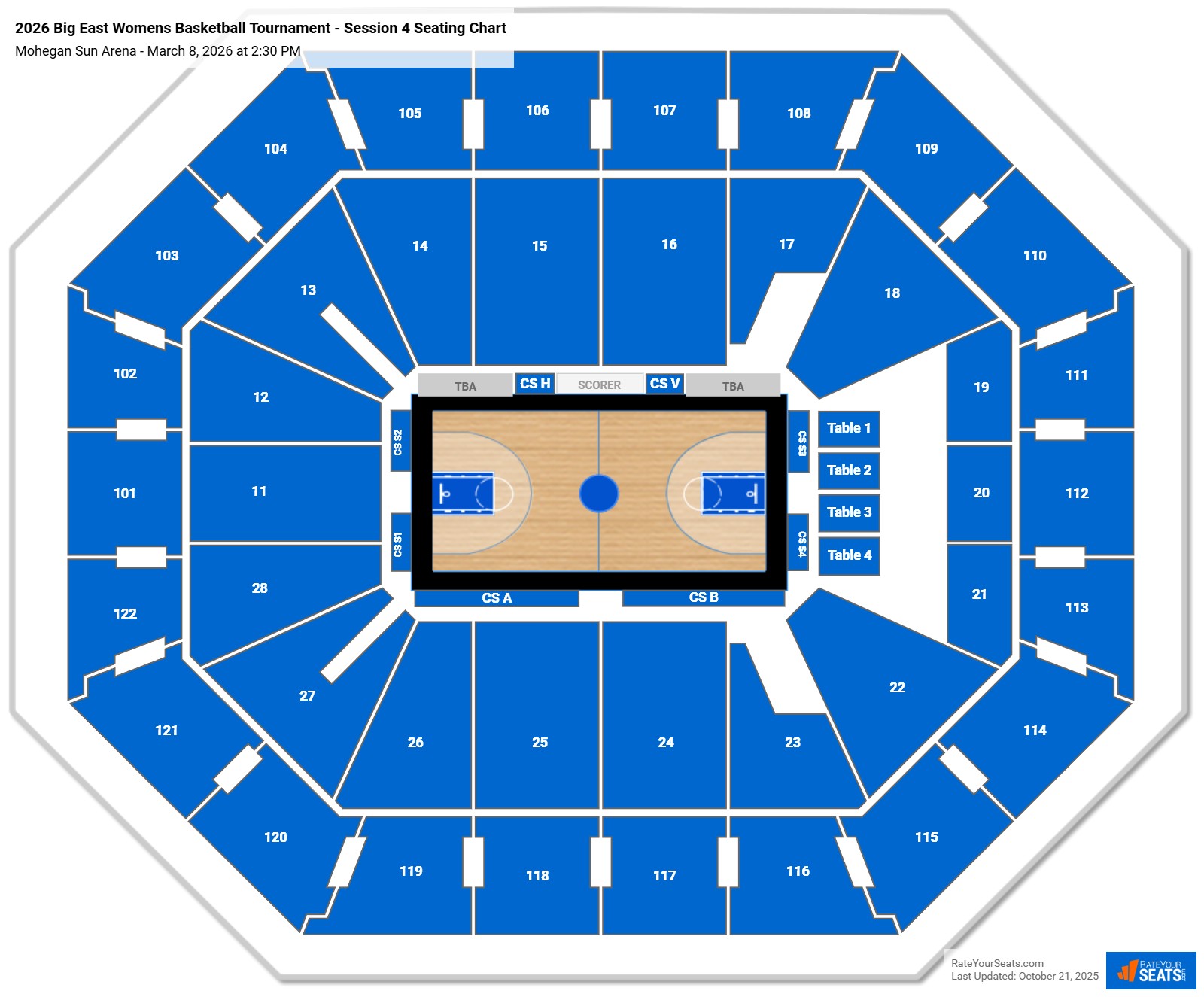 2026 Big East Womens Basketball Tournament - Session 4 seating chart Mohegan Sun Arena