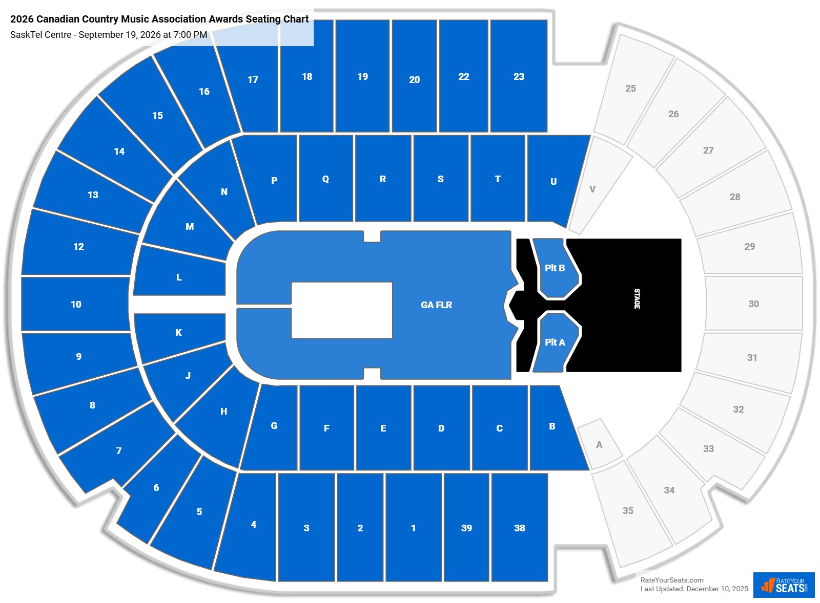 2026 Canadian Country Music Association Awards seating chart SaskTel Centre