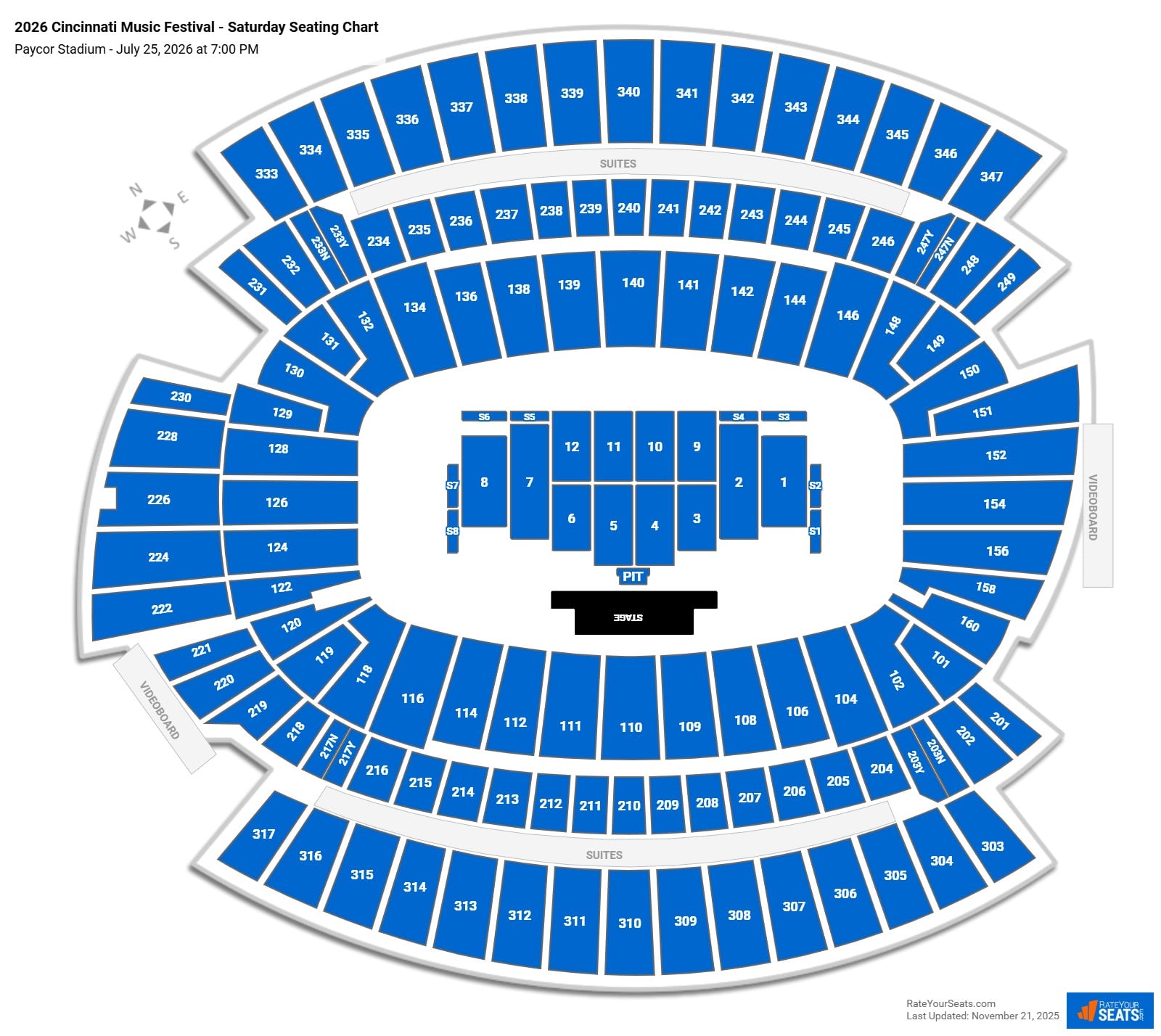 2026 Cincinnati Music Festival - Saturday seating chart Paycor Stadium