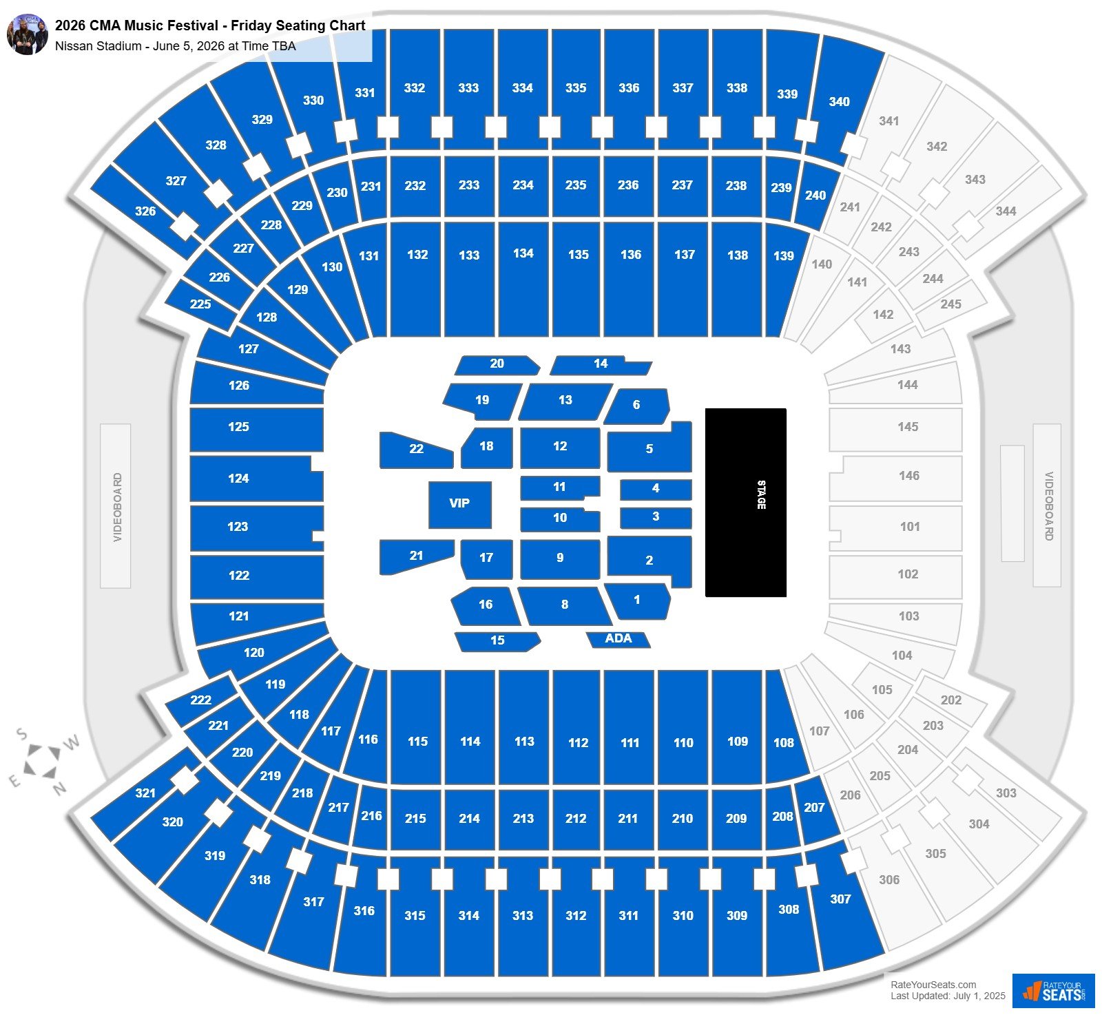 2026 CMA Music Festival - Friday seating chart Nissan Stadium