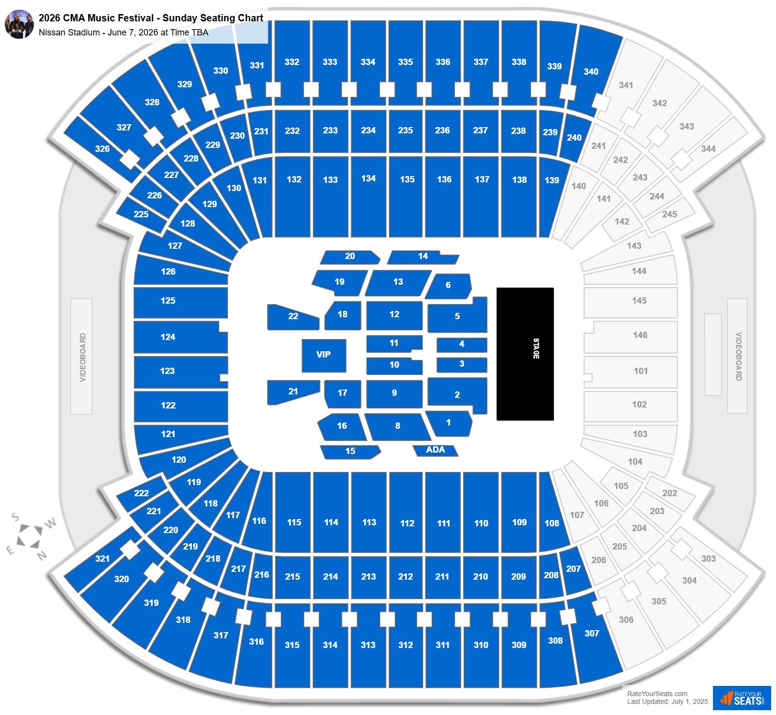 2026 CMA Music Festival - Sunday seating chart Nissan Stadium