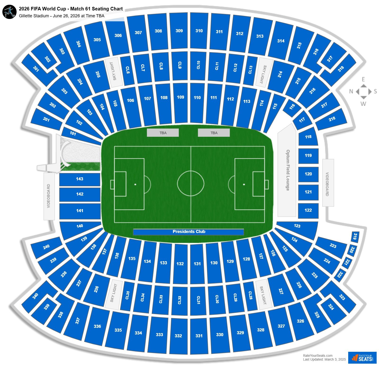 2026 FIFA World Cup - Match 61 seating chart Gillette Stadium