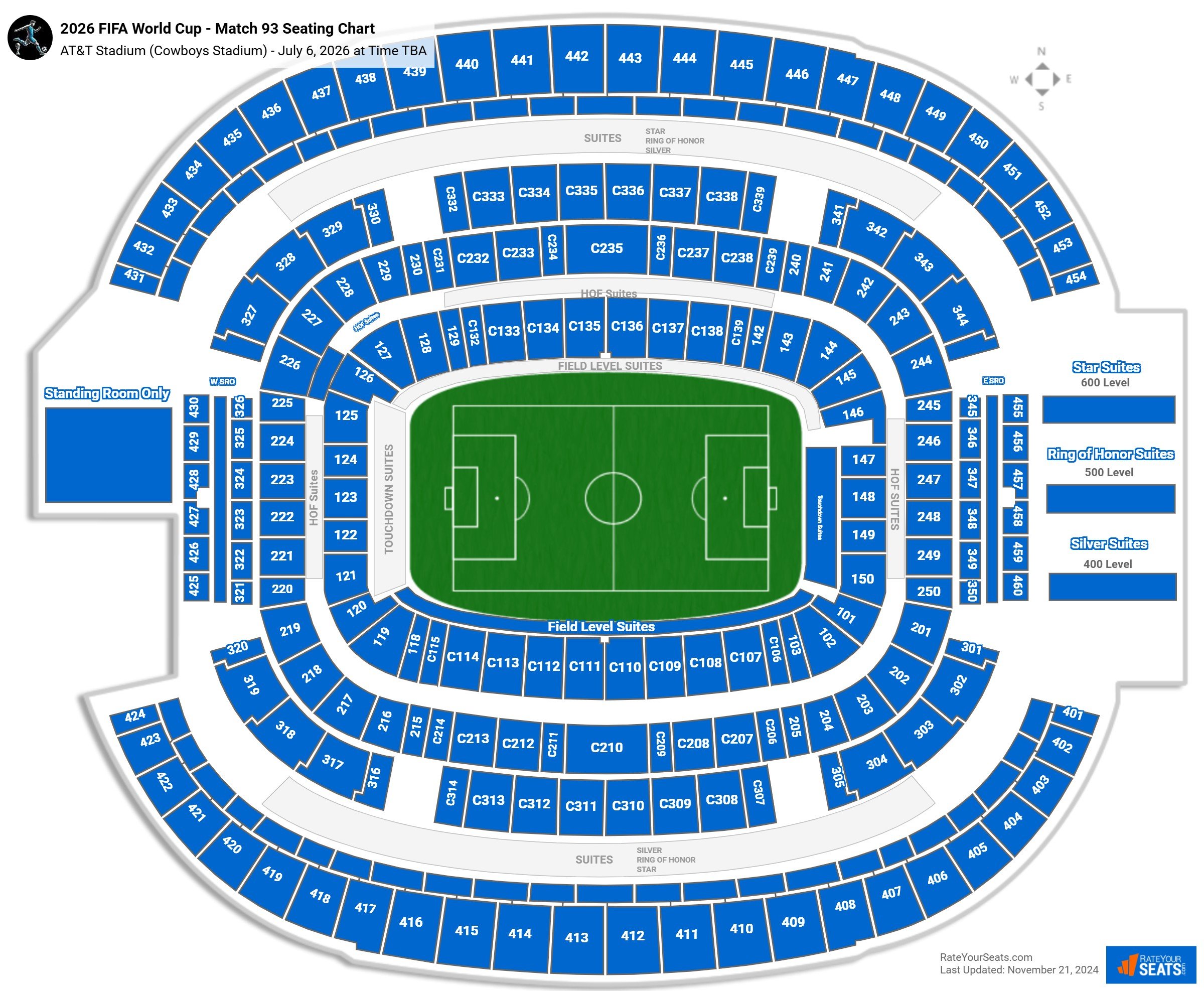 2026 FIFA World Cup - Match 93 seating chart AT&T Stadium (Cowboys Stadium)