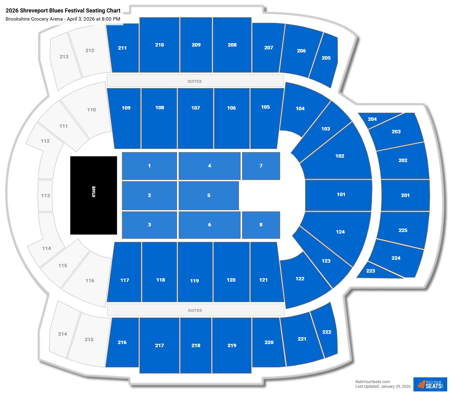 2026 Shreveport Blues Festival seating chart Brookshire Grocery Arena
