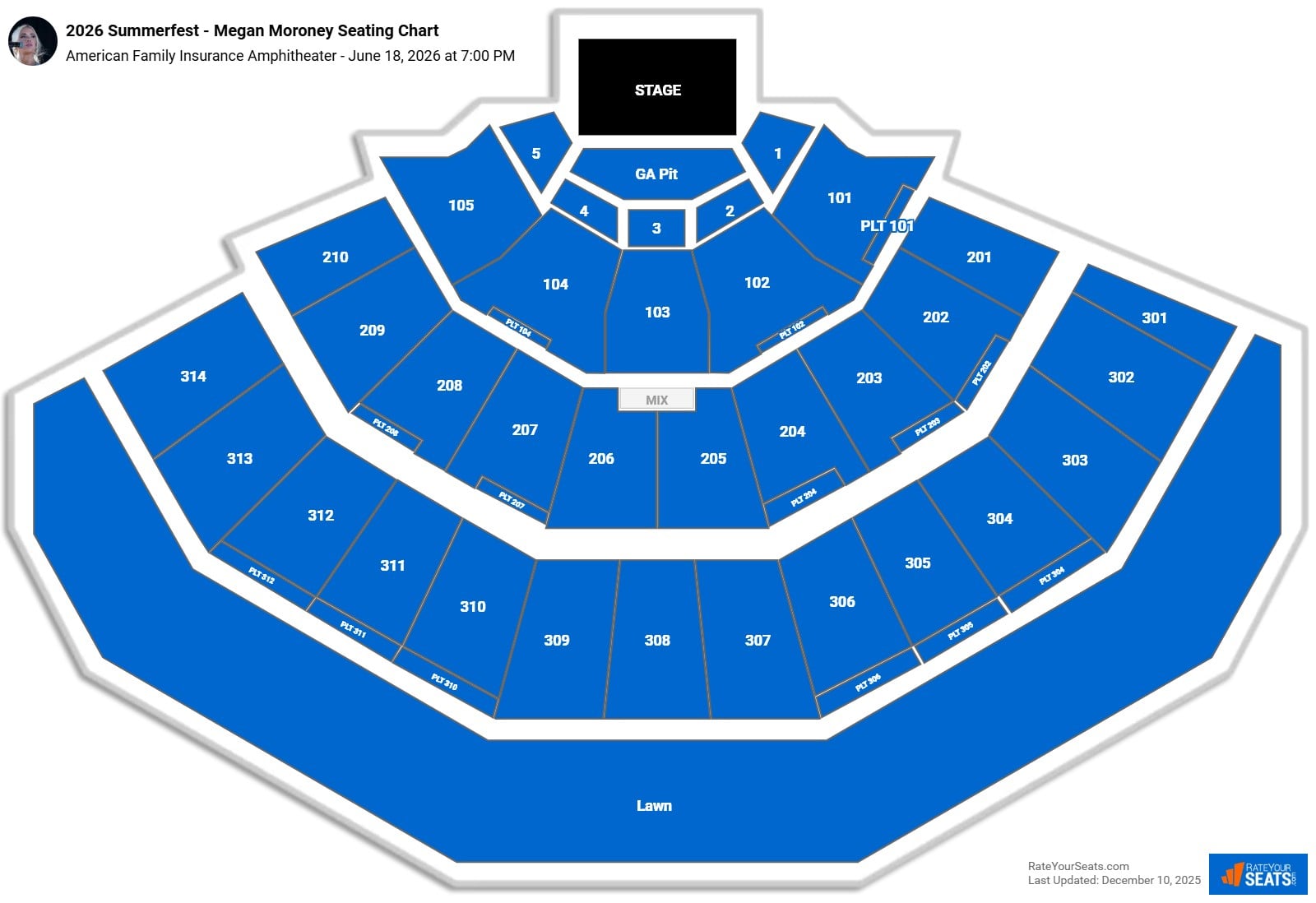 2026 Summerfest - Megan Moroney seating chart American Family Insurance Amphitheater