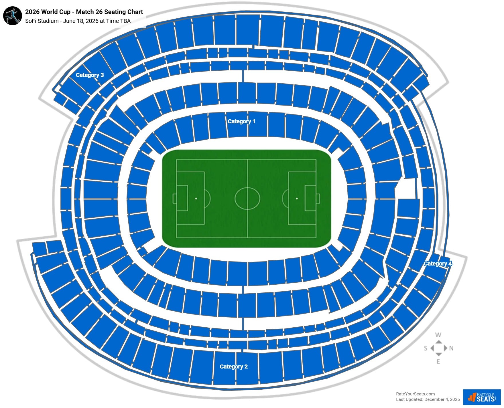 Switzerland vs Playoff A Winner - World Cup - Match 26 seating chart SoFi Stadium