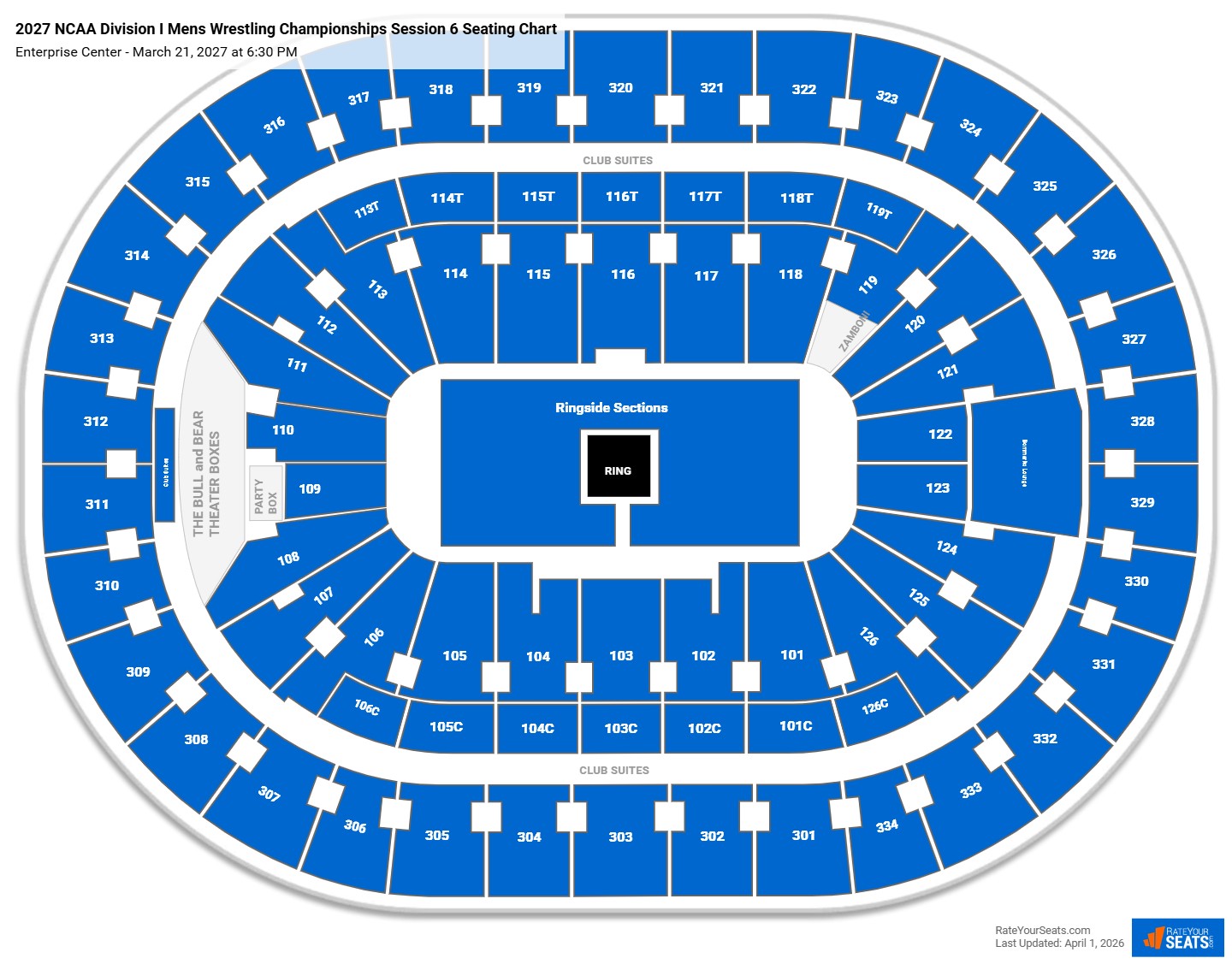 2027 NCAA Division I Mens Wrestling Championships Session 6 seating chart Enterprise Center