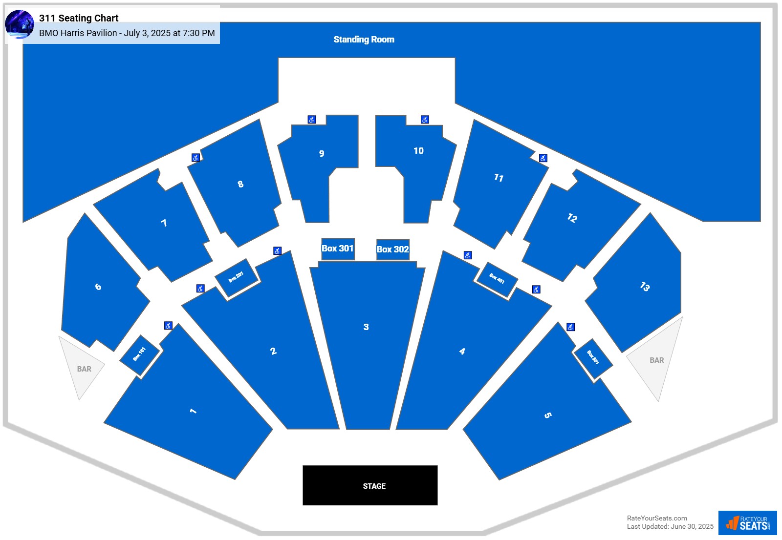 311 seating chart BMO Harris Pavilion