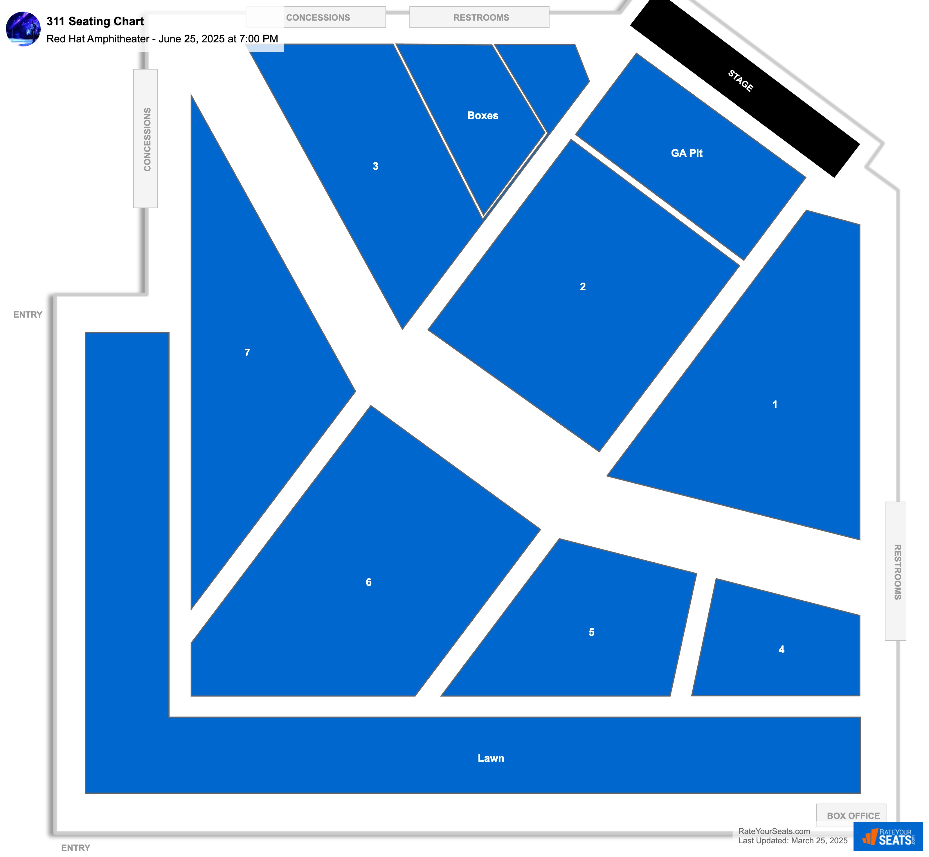 311 seating chart Red Hat Amphitheater