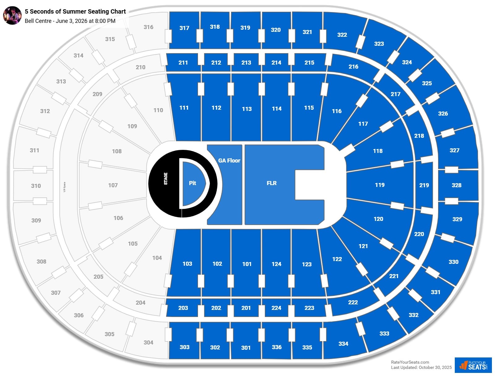 5 Seconds of Summer seating chart Bell Centre