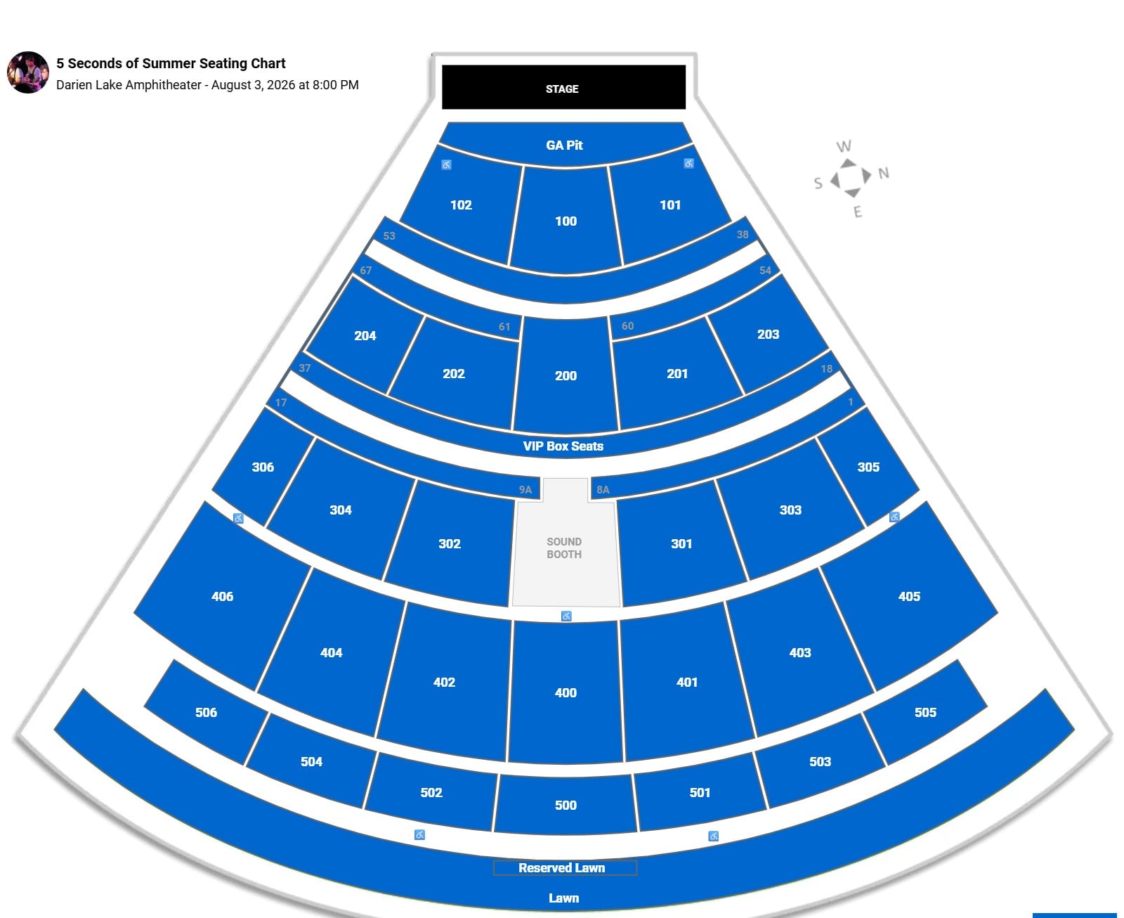5 Seconds of Summer seating chart Darien Lake Amphitheater