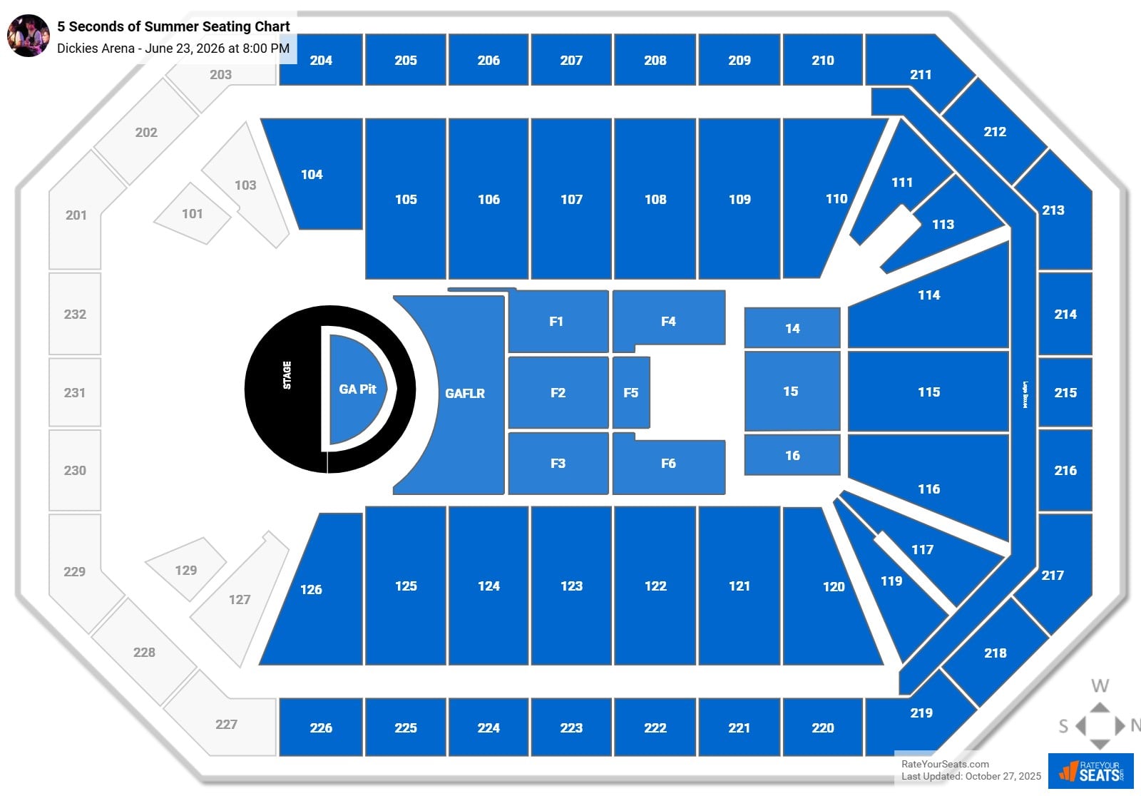 5 Seconds of Summer seating chart Dickies Arena