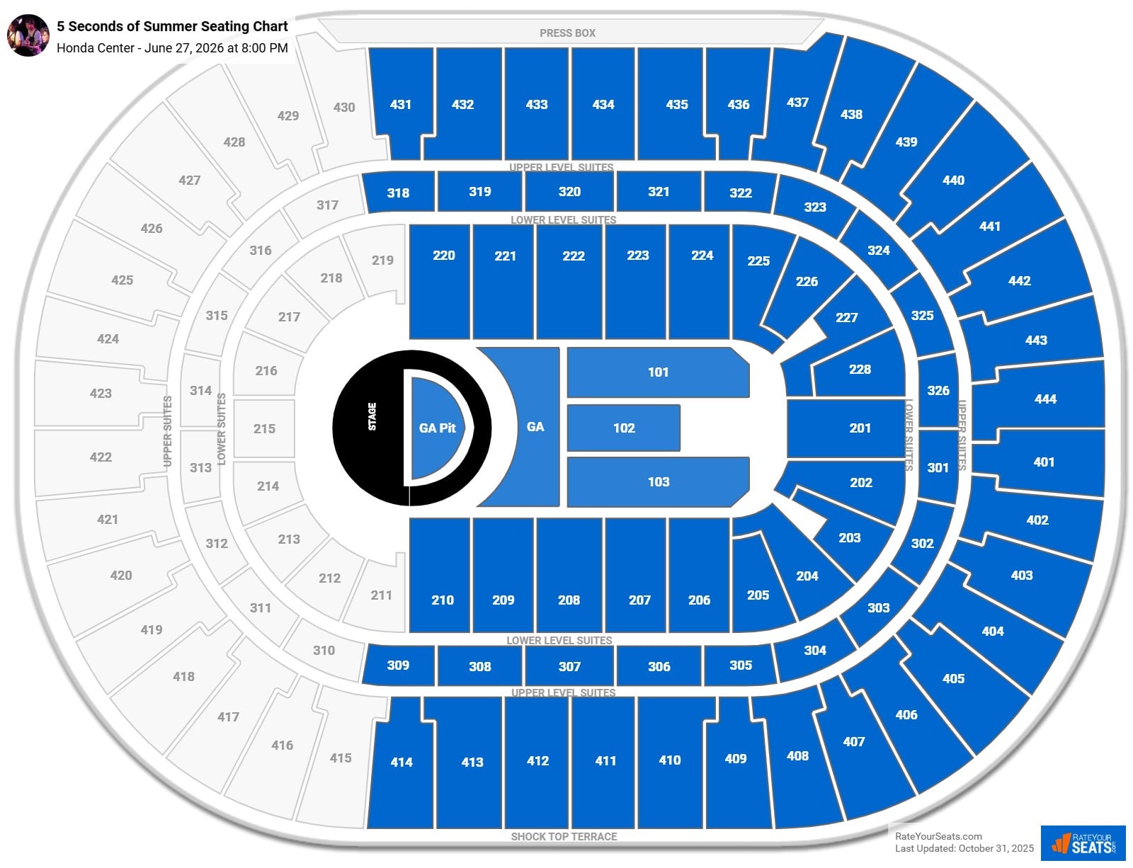 5 Seconds of Summer seating chart Honda Center