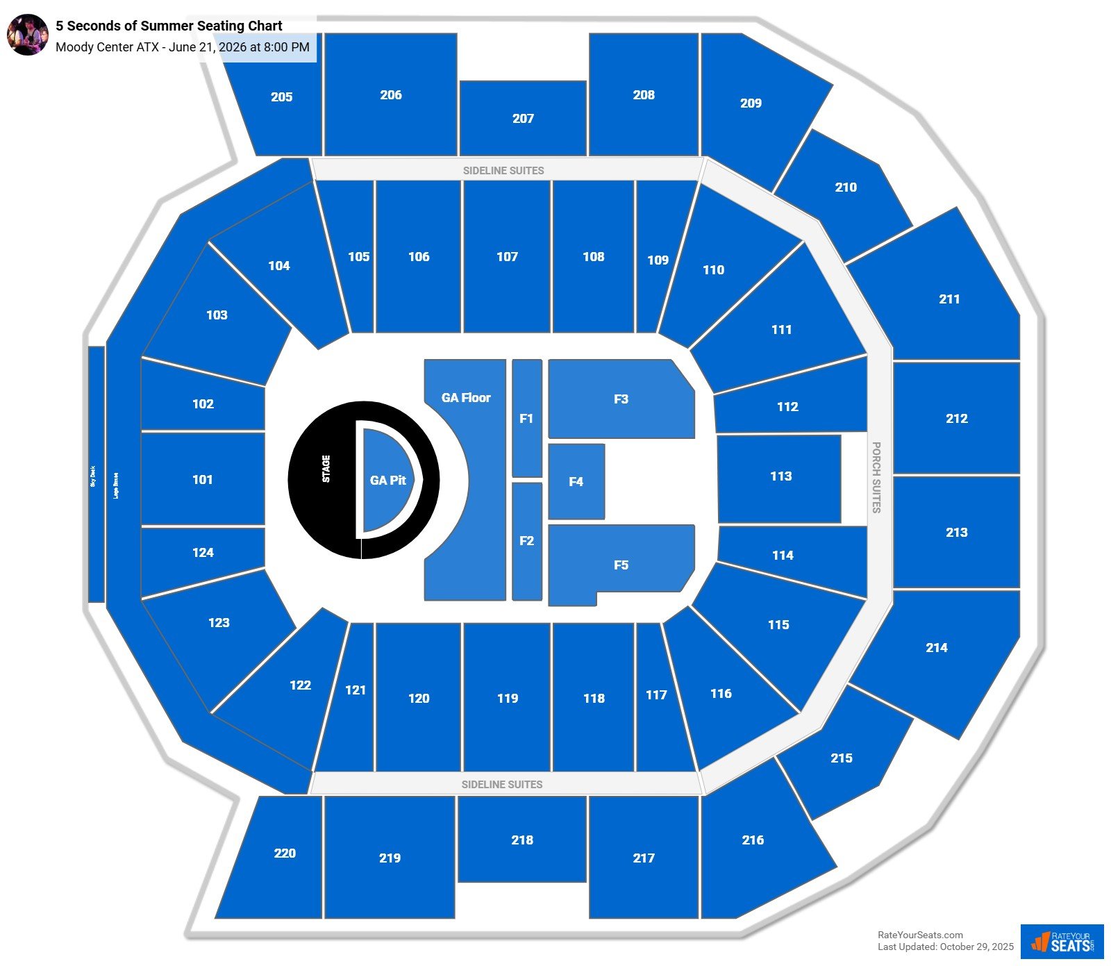 5 Seconds of Summer seating chart Moody Center ATX