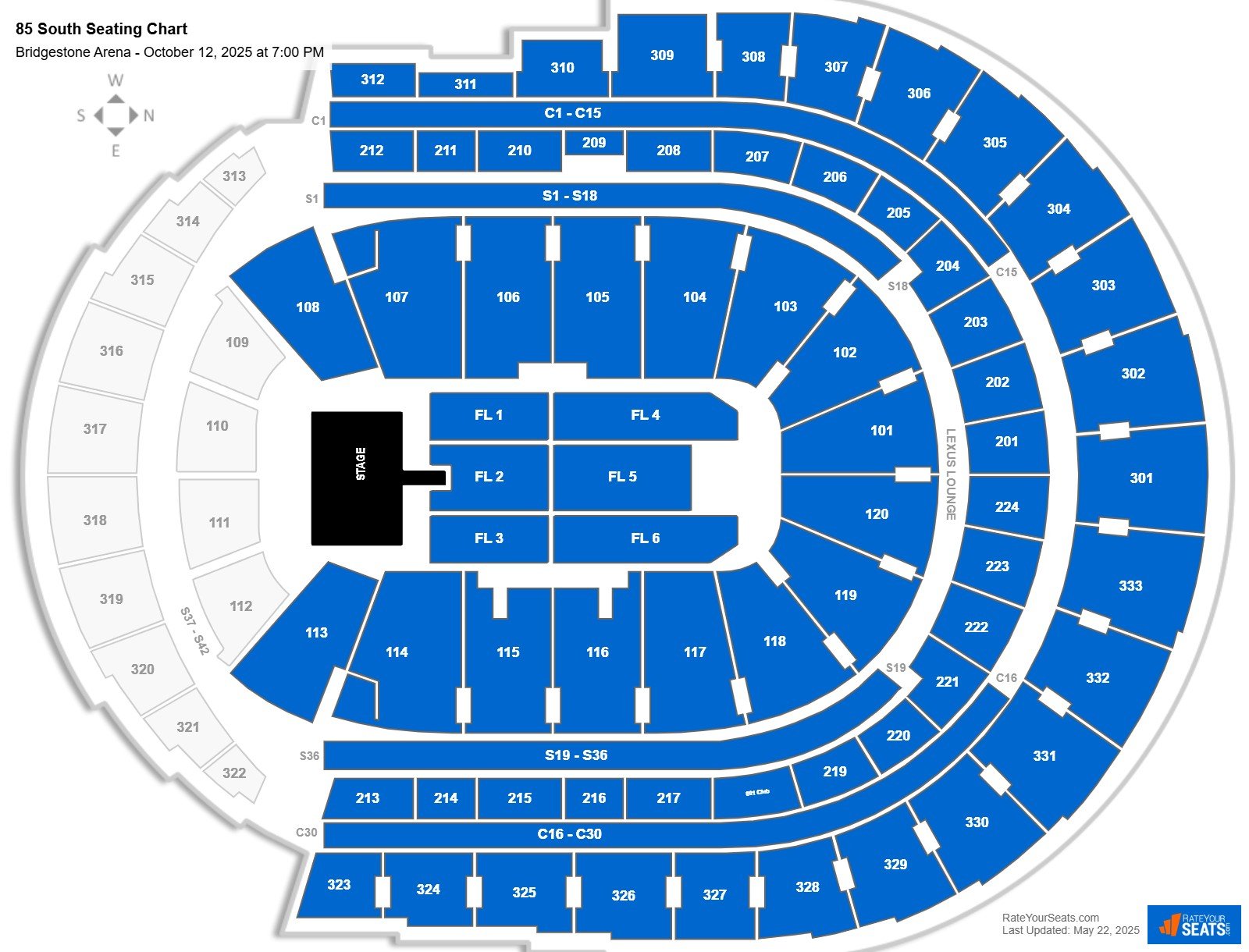 85 South seating chart Bridgestone Arena