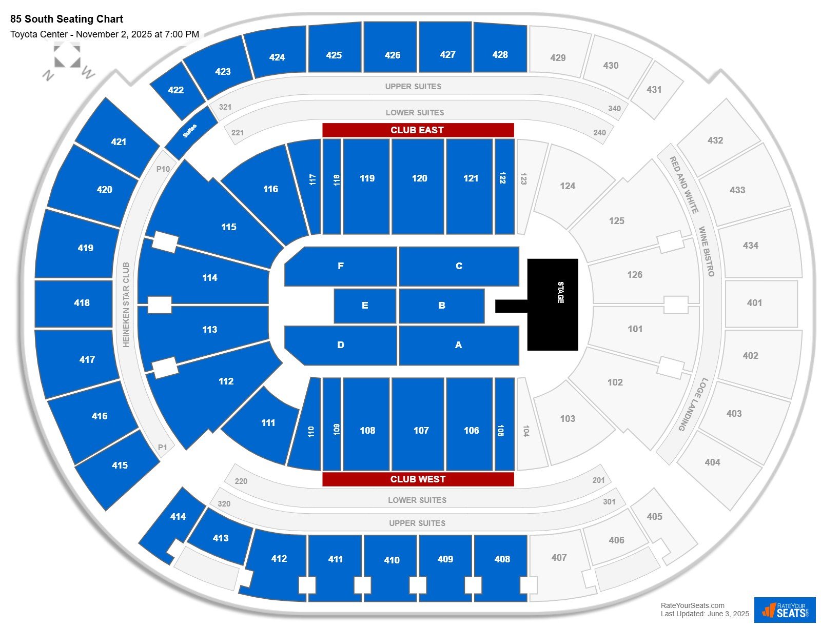85 South seating chart Toyota Center