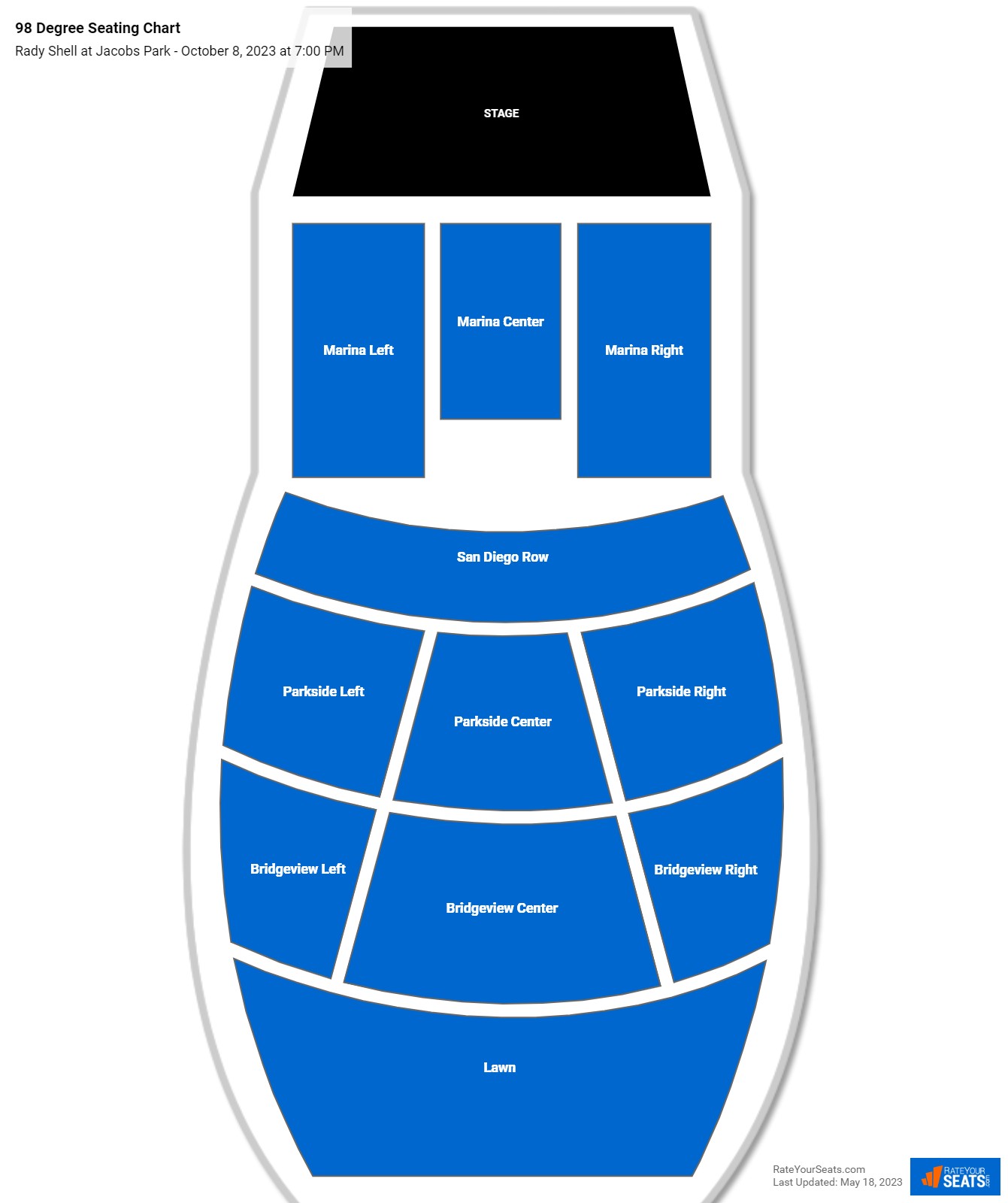 98 Degree seating chart Rady Shell at Jacobs Park