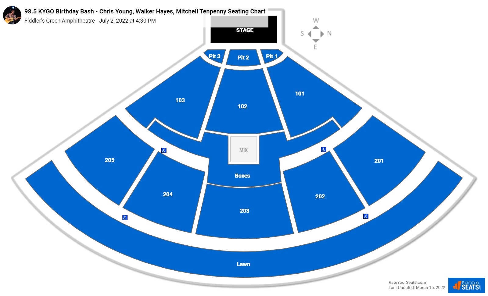 98.5 KYGO Birthday Bash - Chris Young, Walker Hayes, Mitchell Tenpenny seating chart Fiddler