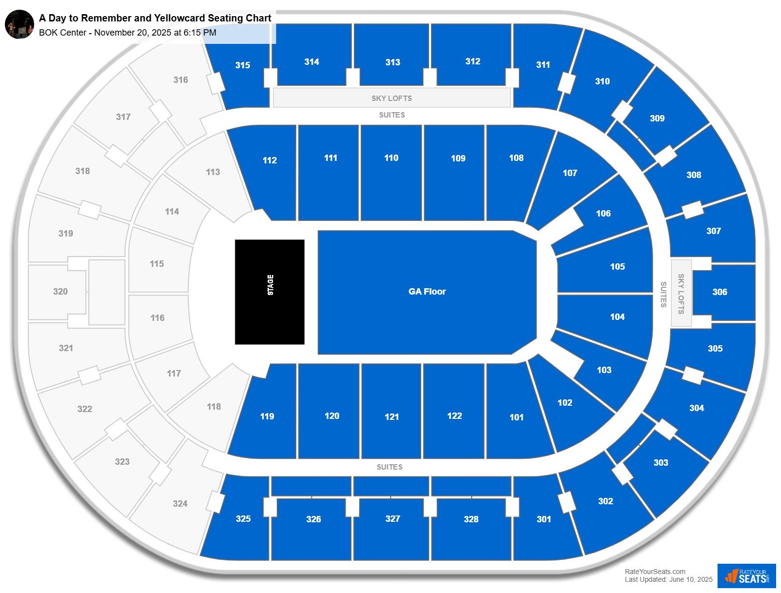A Day to Remember and Yellowcard seating chart BOK Center