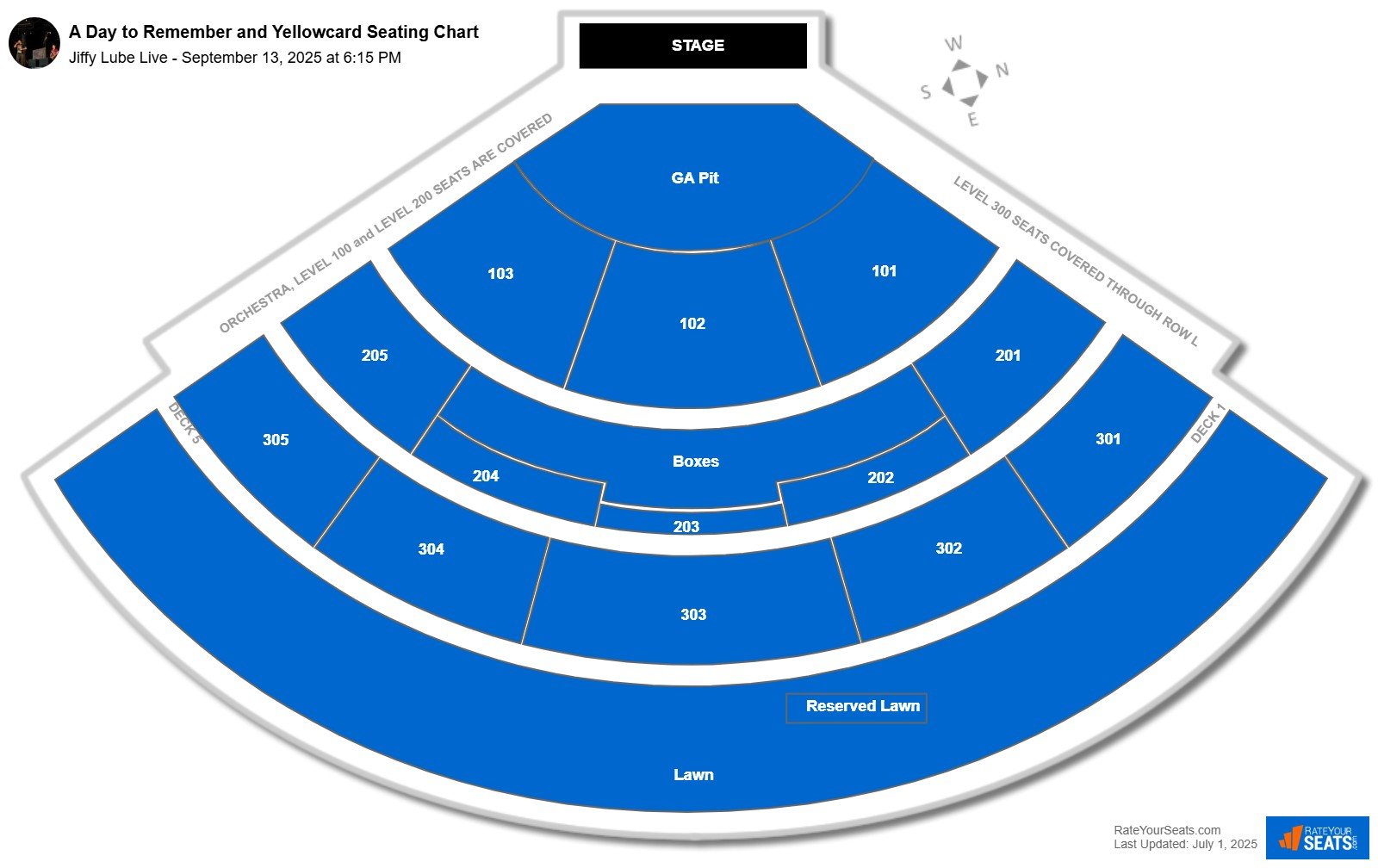 A Day to Remember and Yellowcard seating chart Jiffy Lube Live