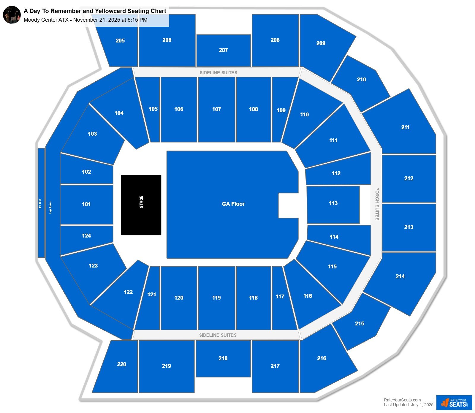 A Day To Remember and Yellowcard seating chart Moody Center ATX