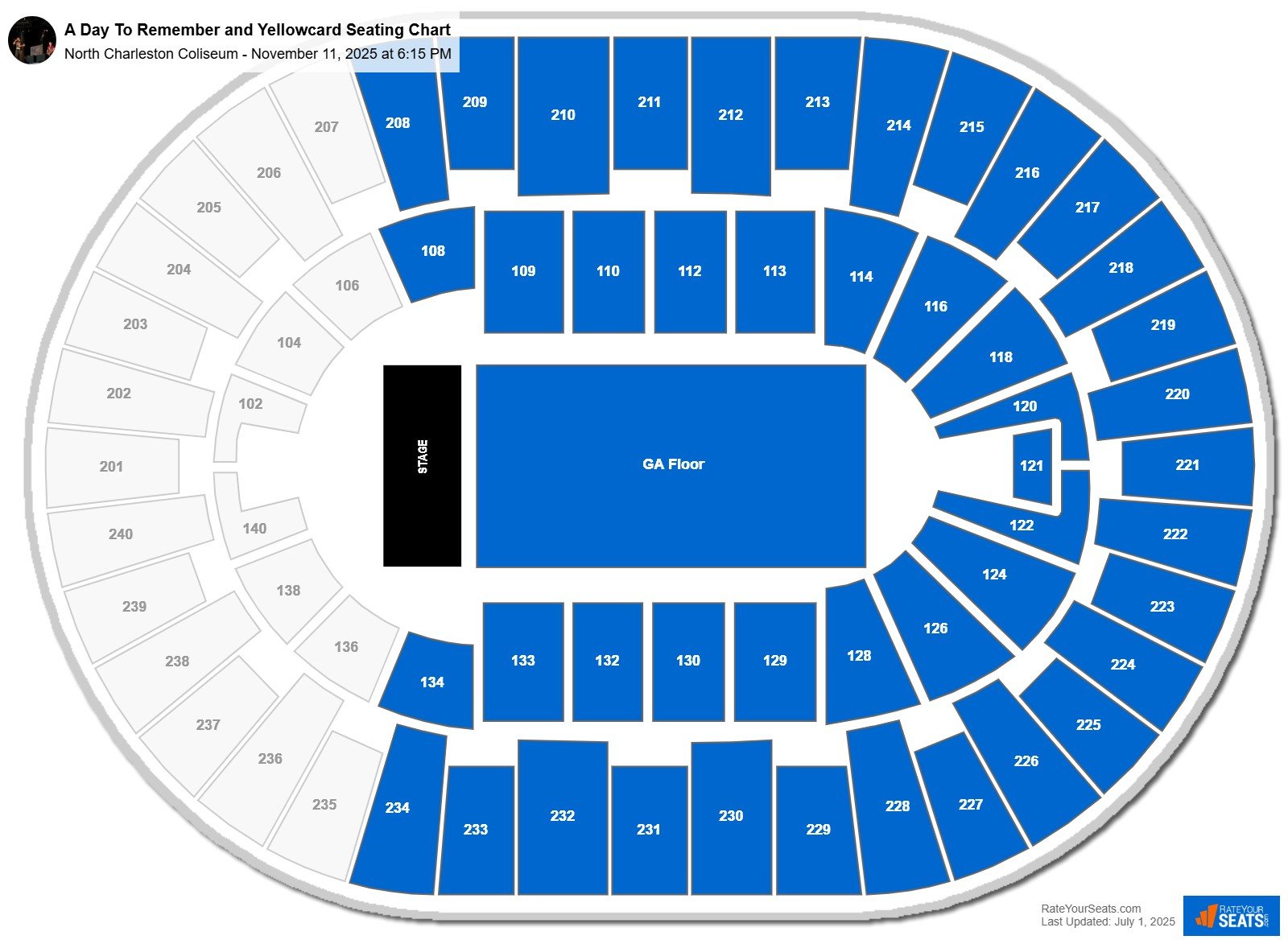 A Day To Remember and Yellowcard seating chart North Charleston Coliseum
