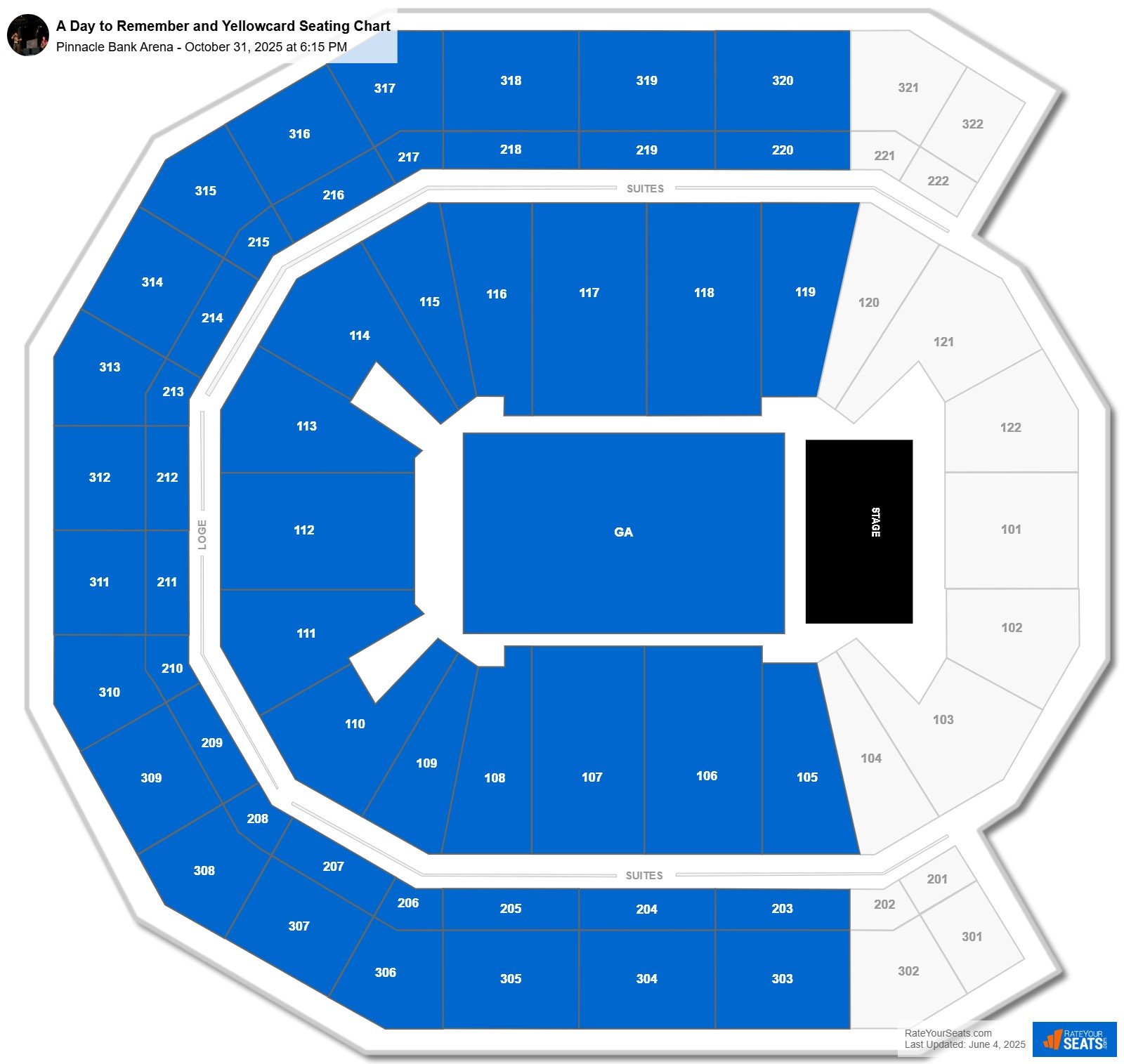 A Day to Remember and Yellowcard seating chart Pinnacle Bank Arena